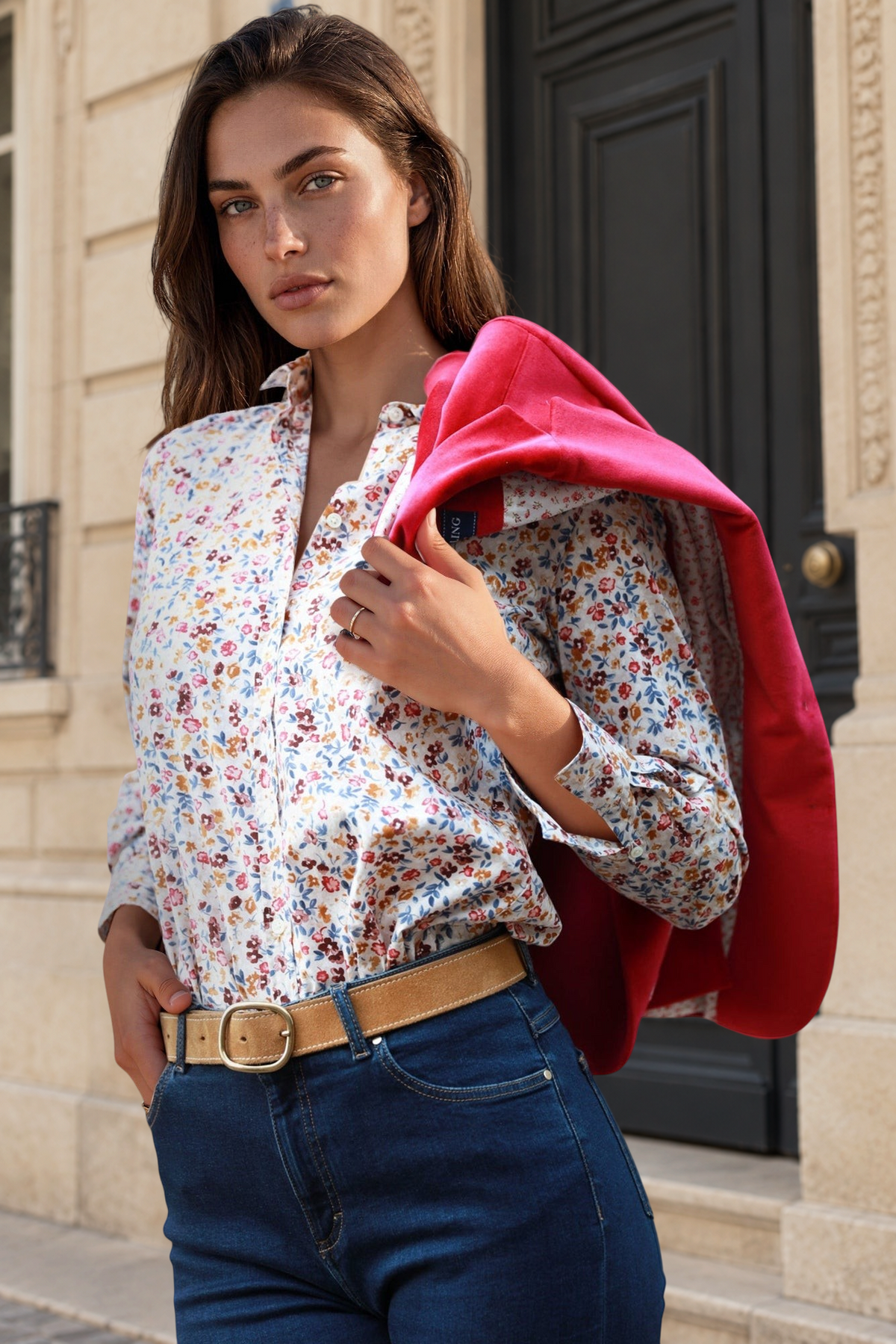 Chemisier Canelle en coton imprimé - Fleurs Bleu-CHEMISIER FEMME-Curling-Paris