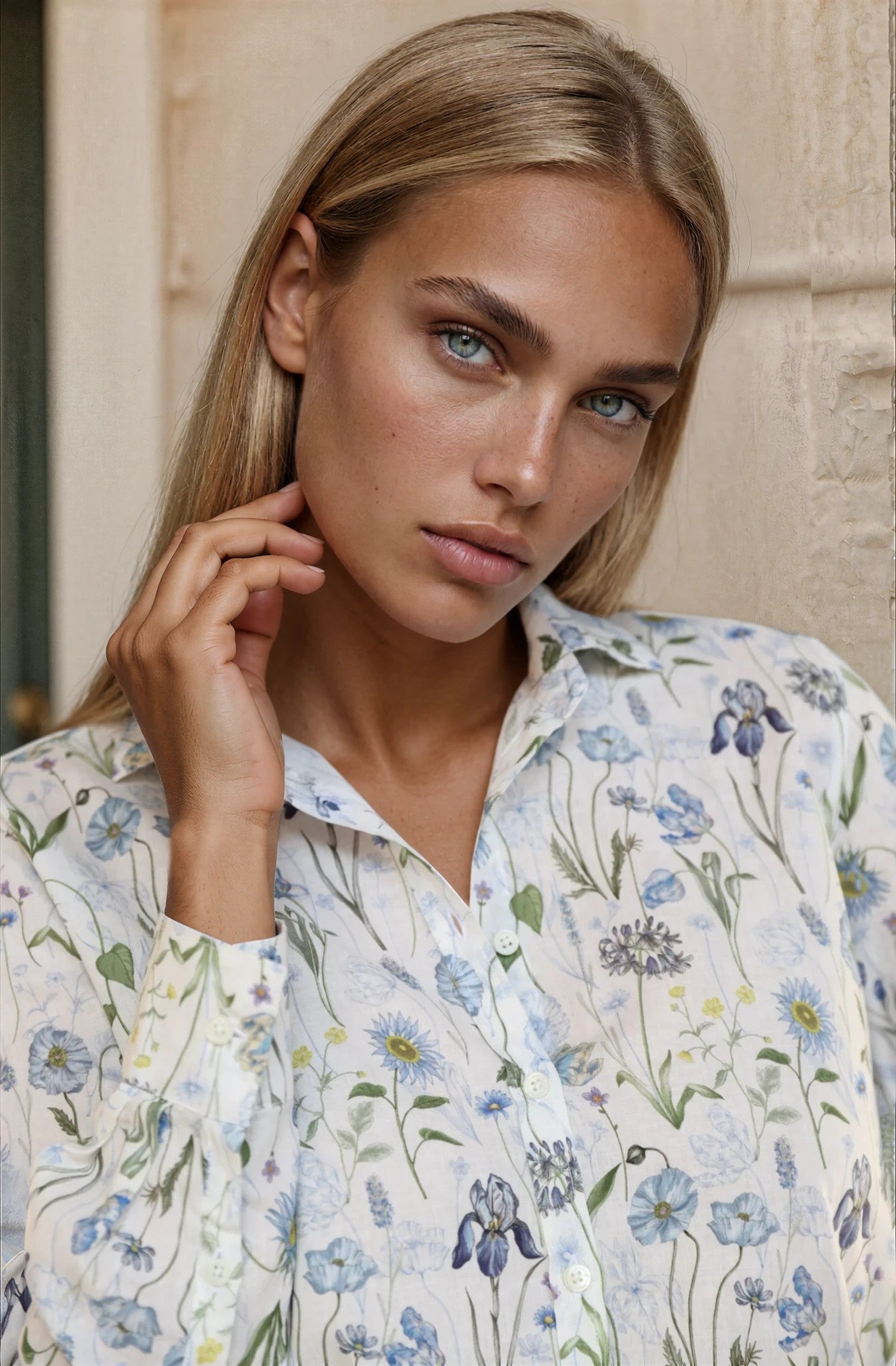 Chemisier Canelle en coton & lin Liberty of London - Herbier Kaki-CHEMISIER FEMME-Curling-Paris