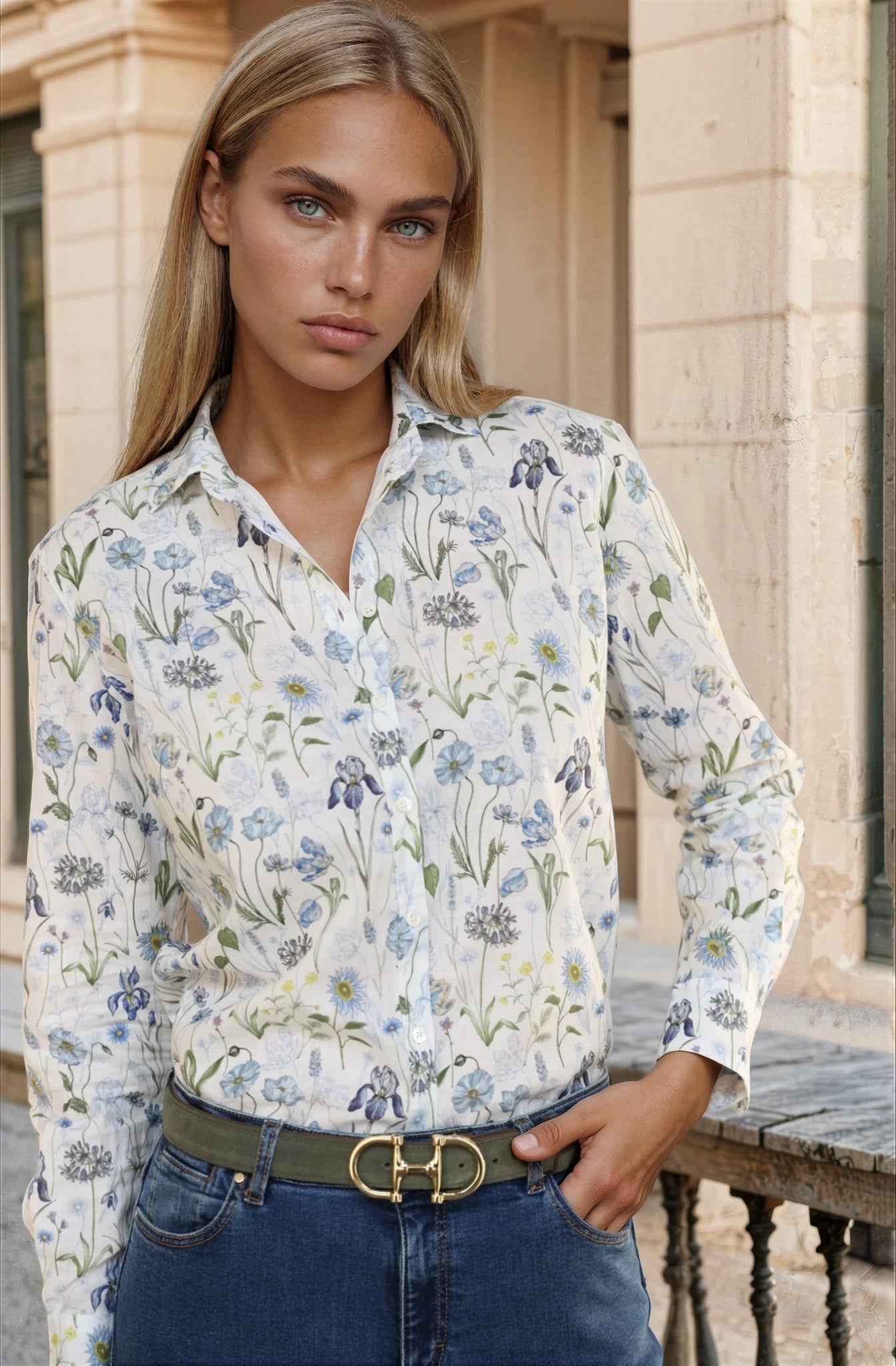 Chemisier Canelle en coton & lin Liberty of London - Herbier Kaki-CHEMISIER FEMME-Curling-Paris