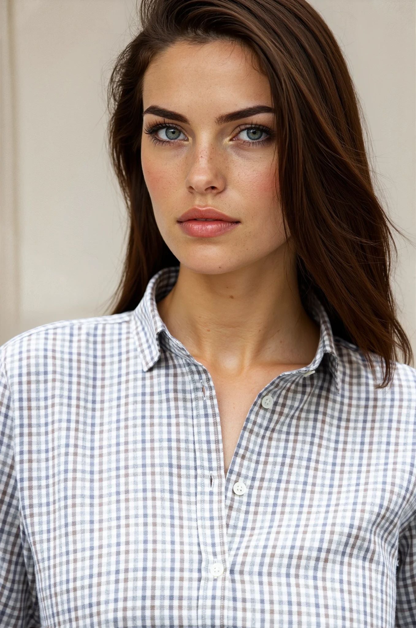 Chemisier Canelle en coton organic et tencel à carreaux - Gris/Marron-CHEMISIER FEMME-Curling-Paris