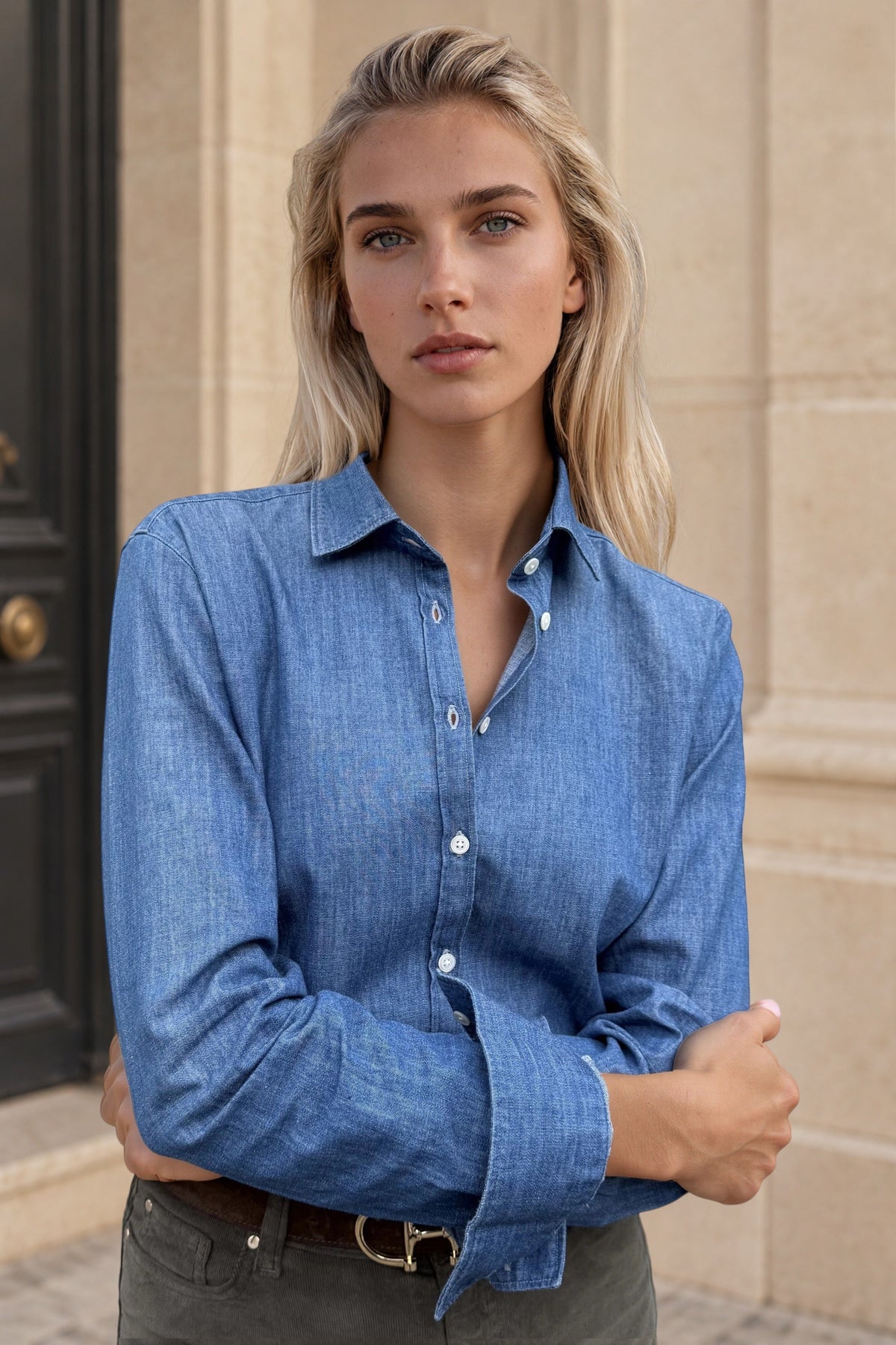 Chemisier Canelle en denim - Bleu-CHEMISIER FEMME-Curling-Paris