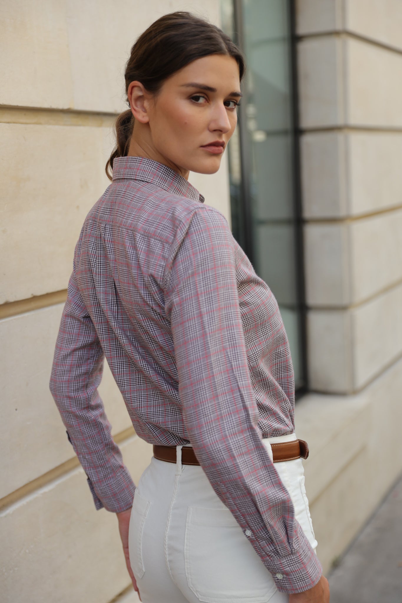 Chemisier Canelle en flanelle de coton - Prince de galles marron-CHEMISIER FEMME-Curling-Paris