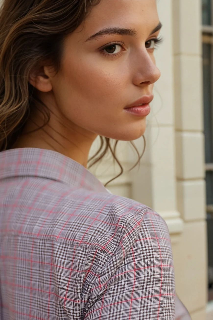 Chemisier Canelle en flanelle de coton - Prince de galles marron-CHEMISIER FEMME-Curling-Paris