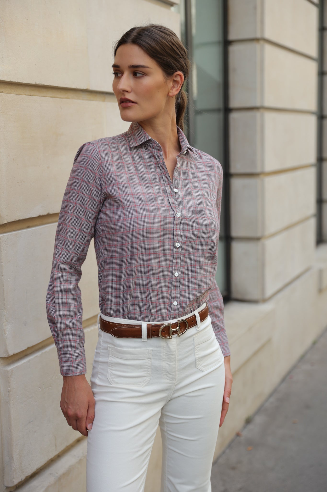 Chemisier Canelle en flanelle de coton - Prince de galles marron-CHEMISIER FEMME-Curling-Paris