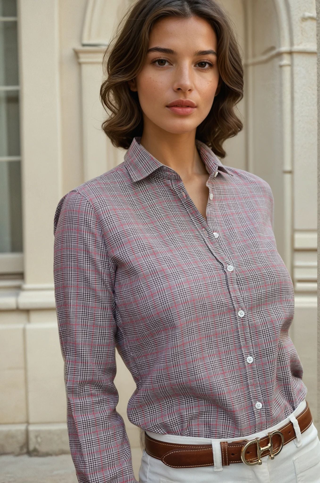Chemisier Canelle en flanelle de coton - Prince de galles marron-CHEMISIER FEMME-Curling-Paris