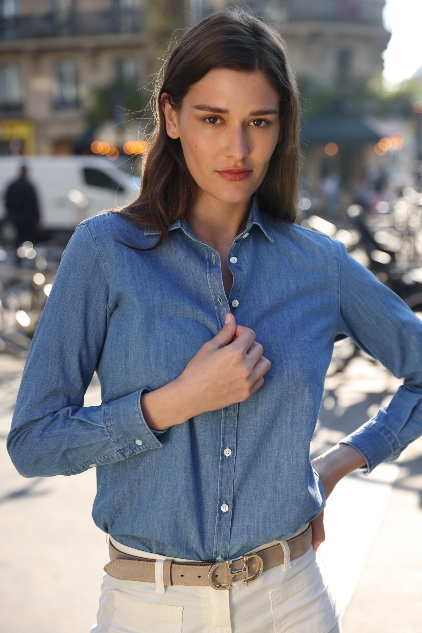 Chemisier Canelle en jeans 100% coton - Denim clair-CHEMISIER FEMME-Curling-Paris