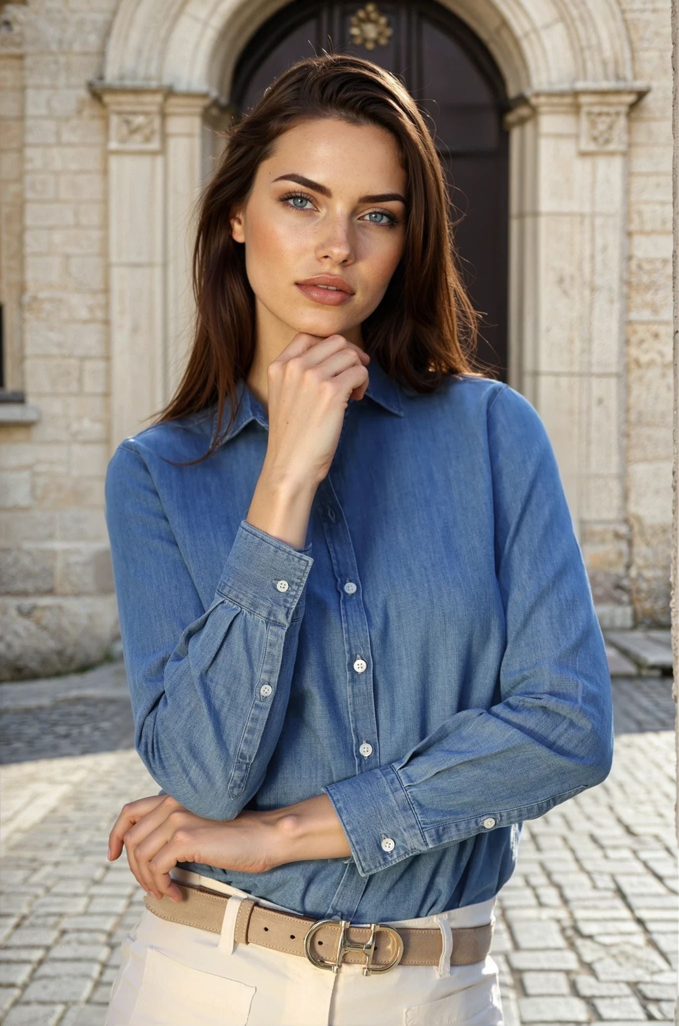 Chemisier Canelle en jeans 100% coton - Jeans clair-CHEMISIER FEMME-Curling-Paris