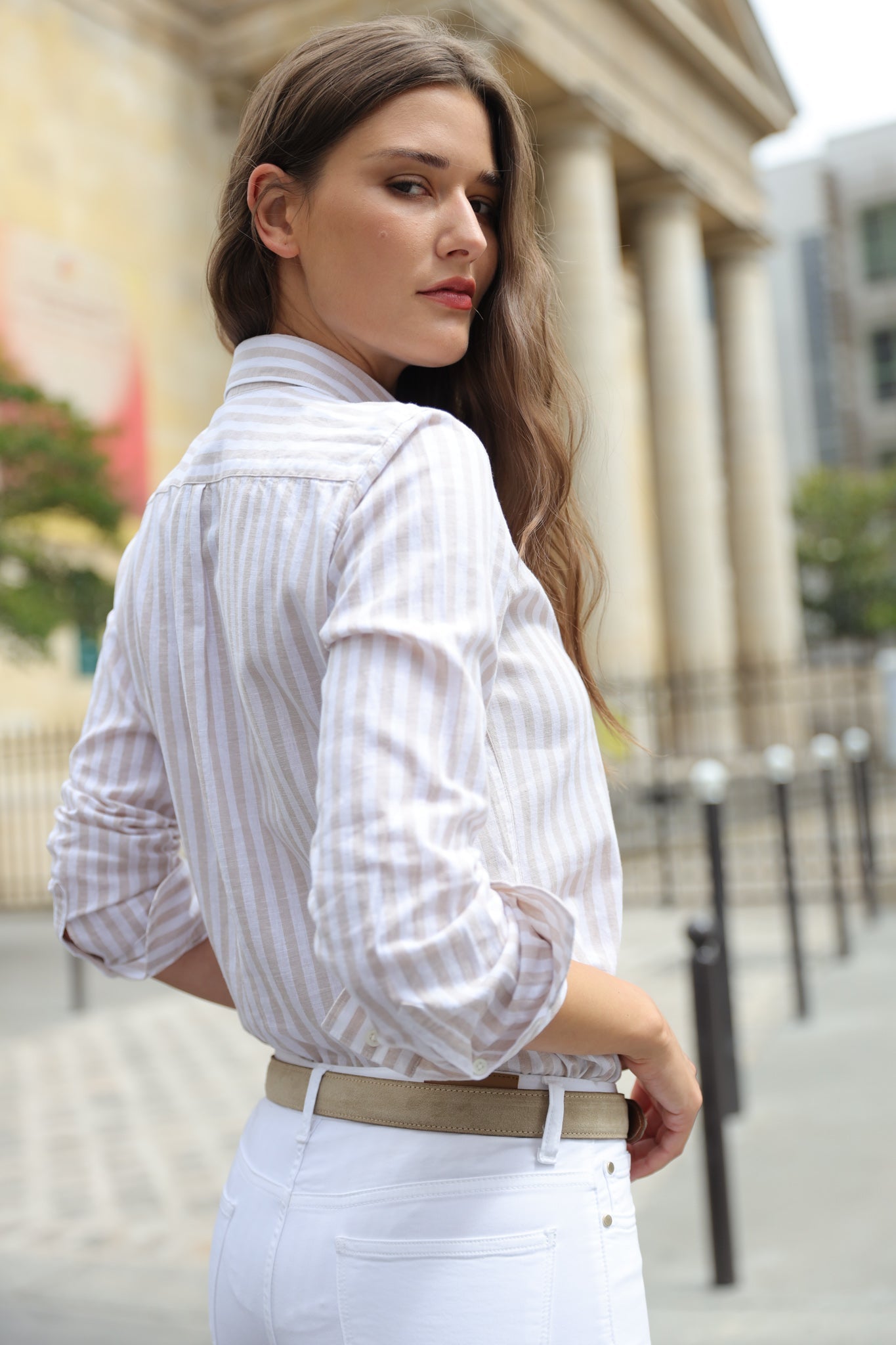Chemisier Canelle en lin & coton - Ray Beige-CHEMISIER FEMME-Curling-Paris