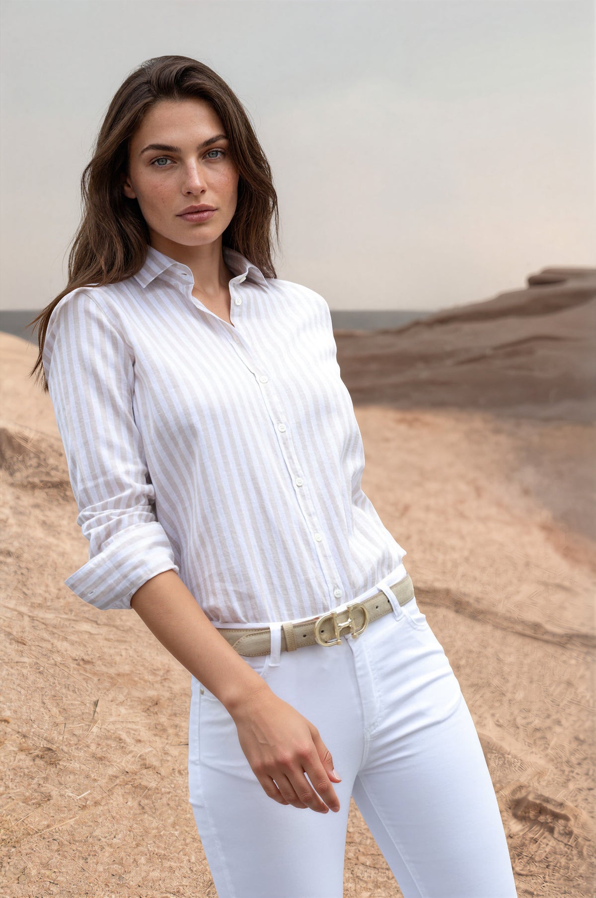 Chemisier Canelle en lin & coton - Ray Beige-CHEMISIER FEMME-Curling-Paris