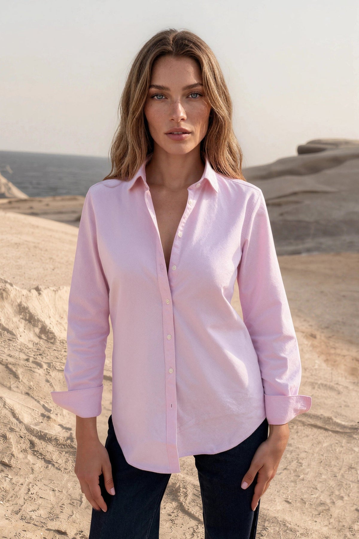Chemisier Canelle en oxford de coton flanellisé - Rose-CHEMISIER FEMME-Curling-Paris