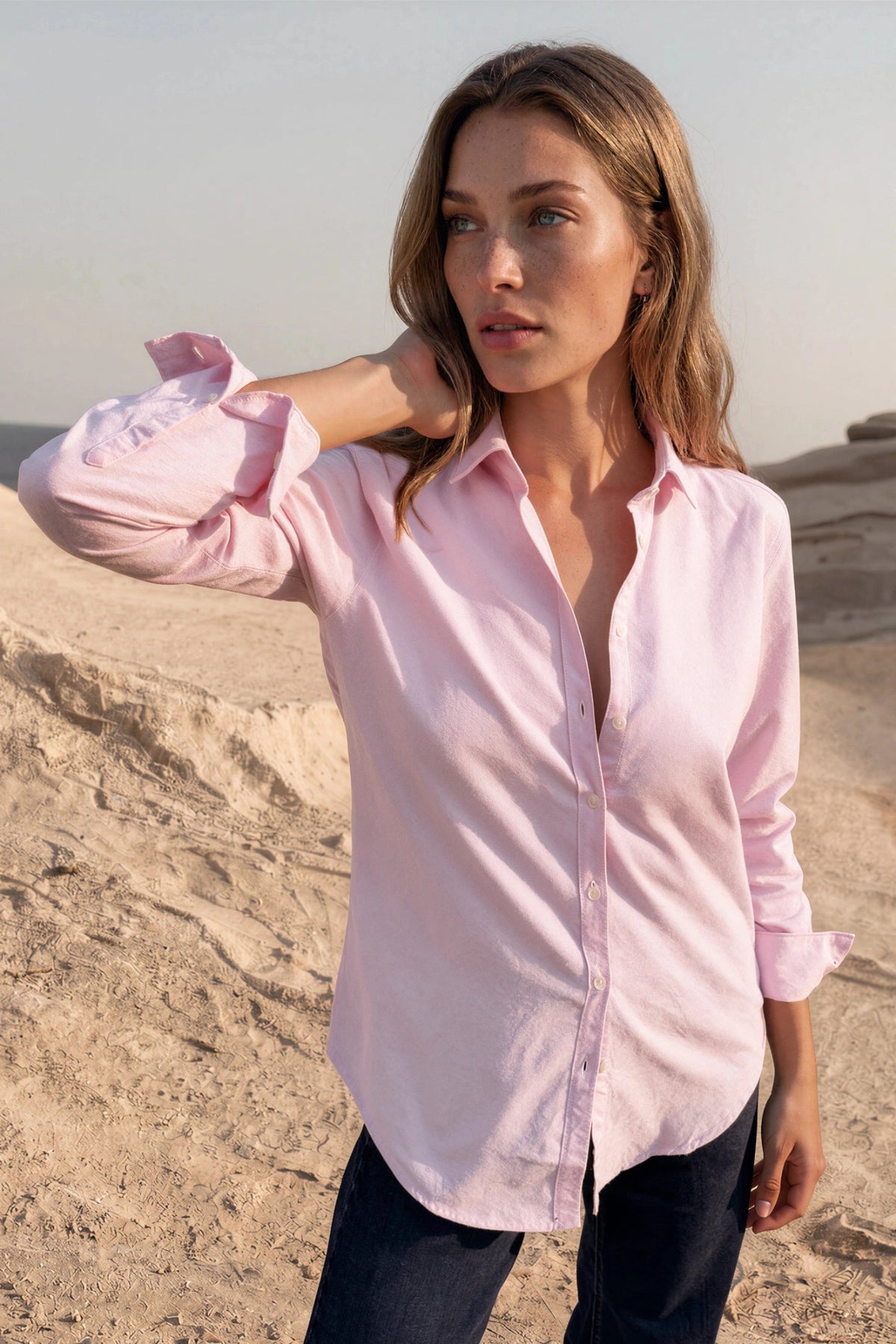 Chemisier Canelle en oxford de coton flanellisé - Rose-CHEMISIER FEMME-Curling-Paris
