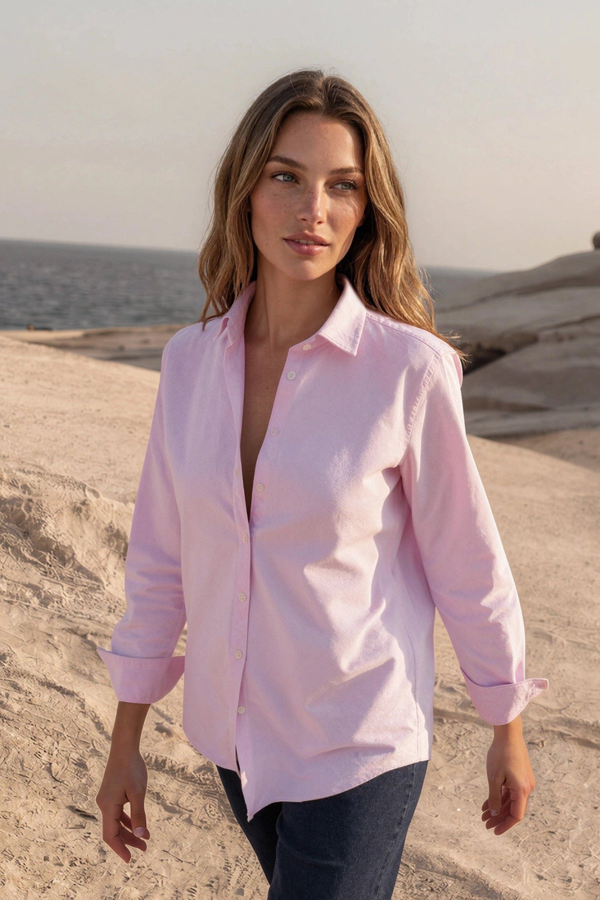 Chemisier Canelle en oxford de coton flanellisé - Rose-CHEMISIER FEMME-Curling-Paris