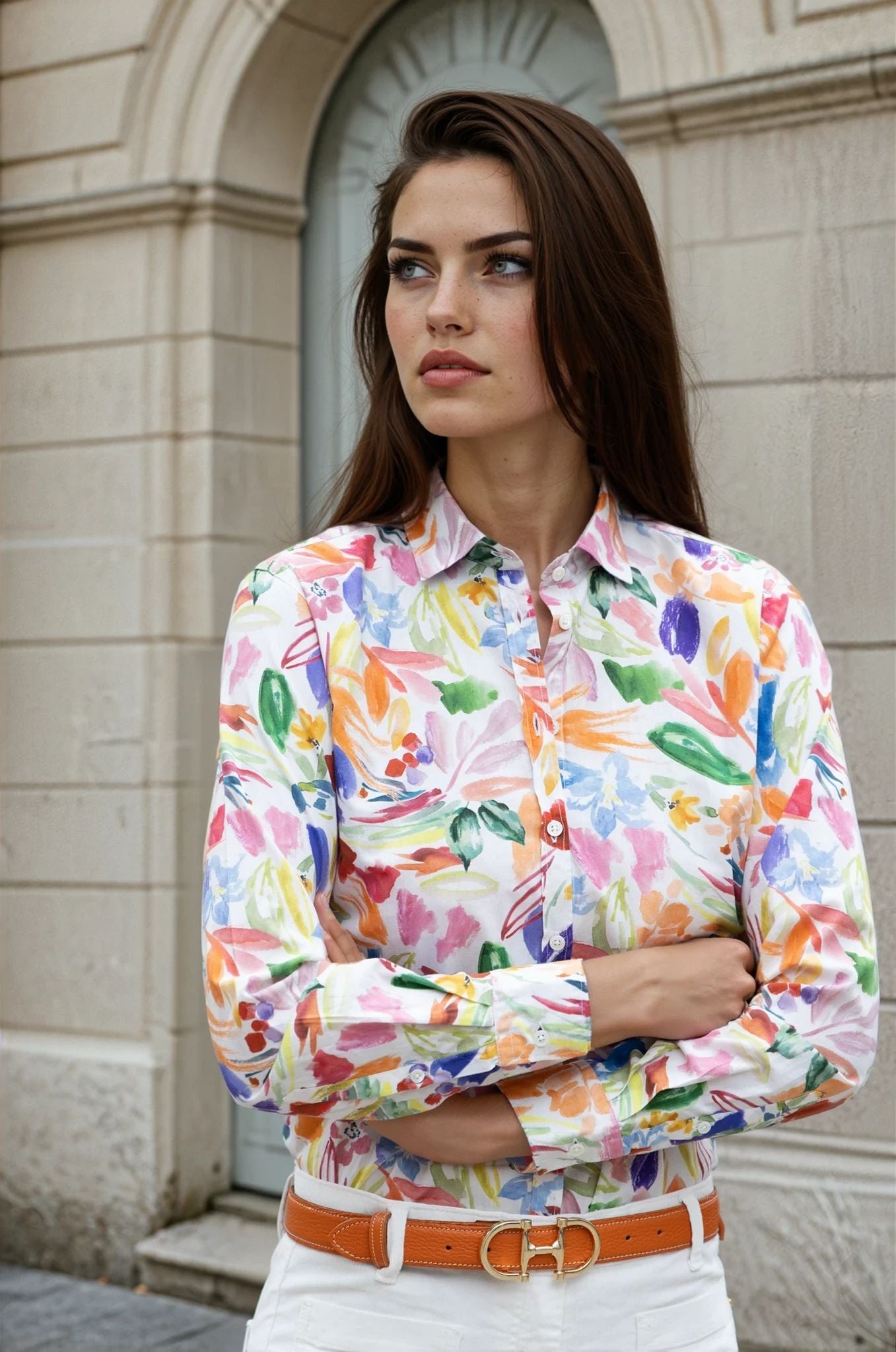 Chemisier Canelle en popeline de coton - Peinture Multi-CHEMISIER FEMME-Curling-Paris