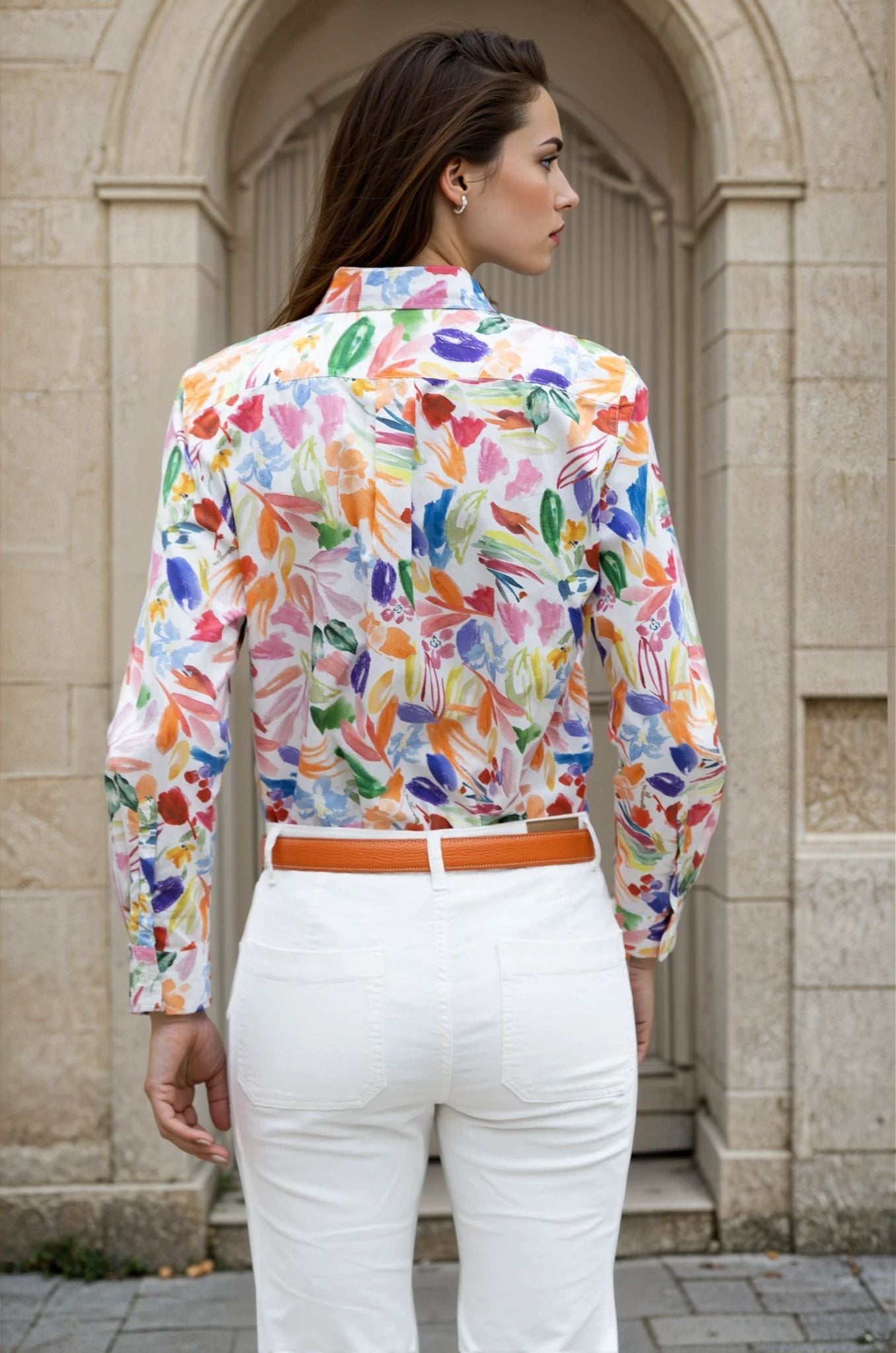 Chemisier Canelle en popeline de coton - Peinture Multi-CHEMISIER FEMME-Curling-Paris