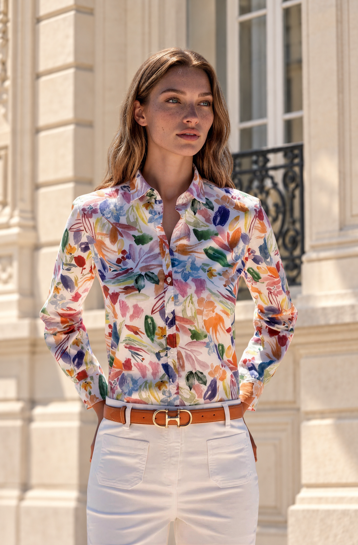 Chemisier Canelle en popeline de coton - Peinture Multi-CHEMISIER FEMME-Curling-Paris