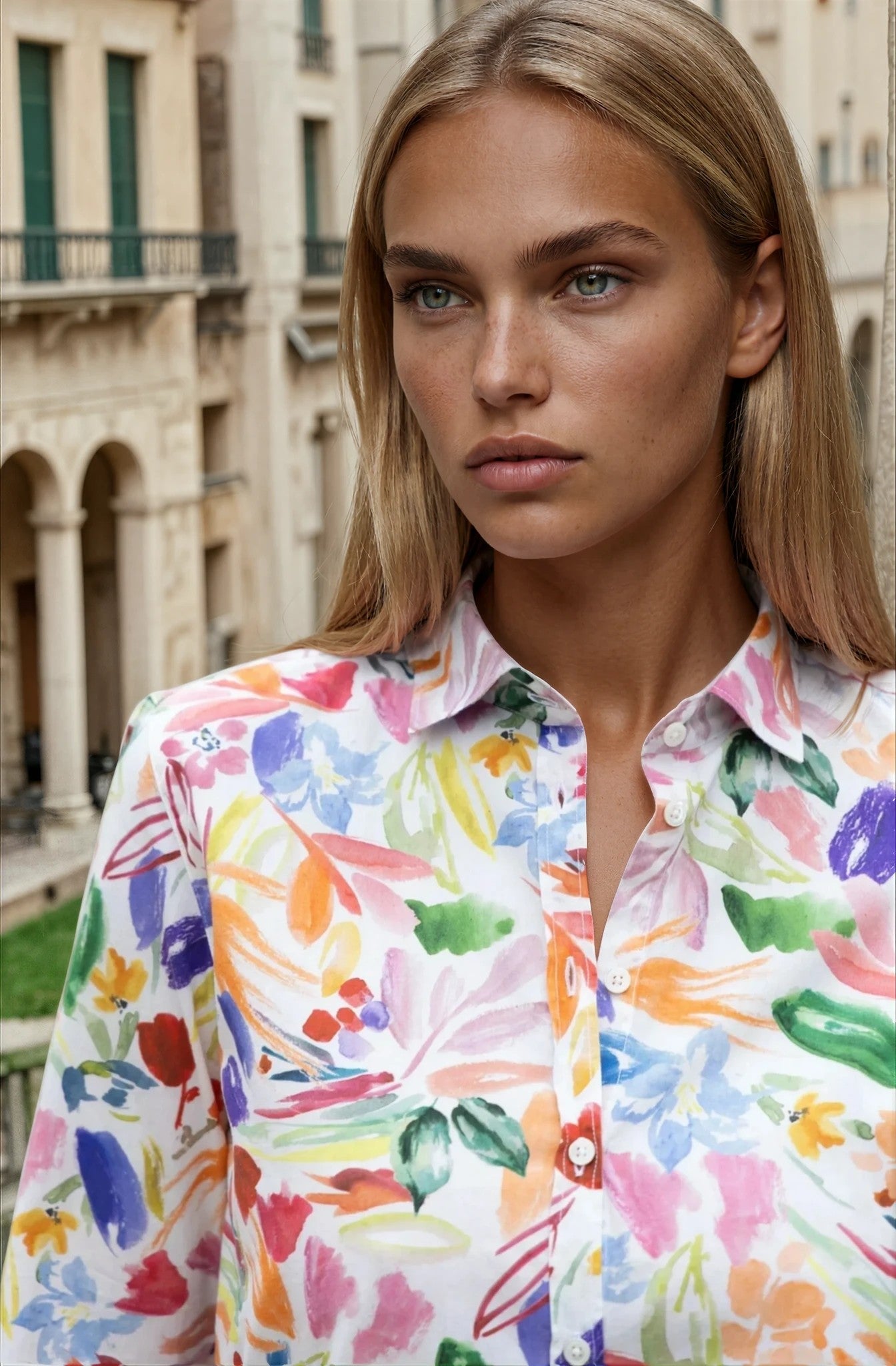 Chemisier Canelle en popeline de coton - Peinture Multi-CHEMISIER FEMME-Curling-Paris