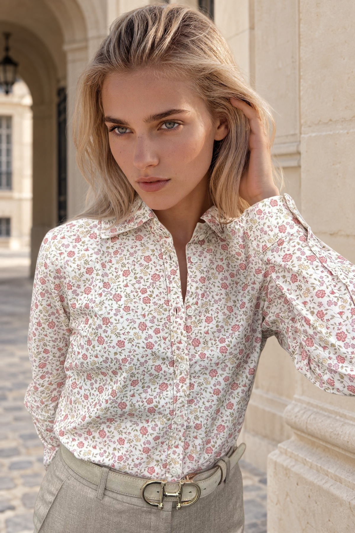 Chemisier Canelle en velours milleraies - Fleurette Ecru-CHEMISIER FEMME-Curling-Paris