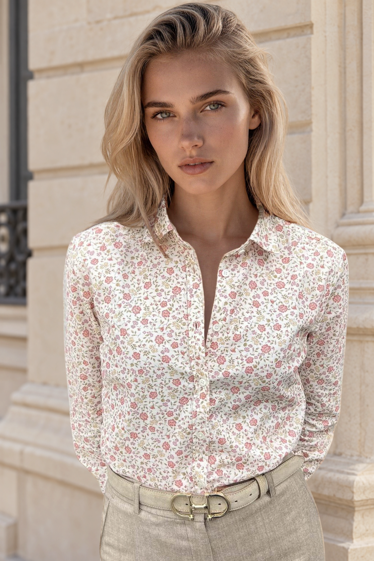 Chemisier Canelle en velours milleraies - Fleurette Ecru-CHEMISIER FEMME-Curling-Paris