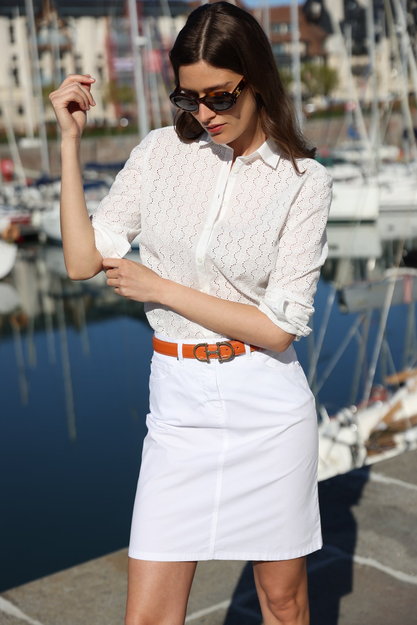 Chemisier Cannelle à broderie anglaise en coton - Blanc-CHEMISIER FEMME-Curling-Paris