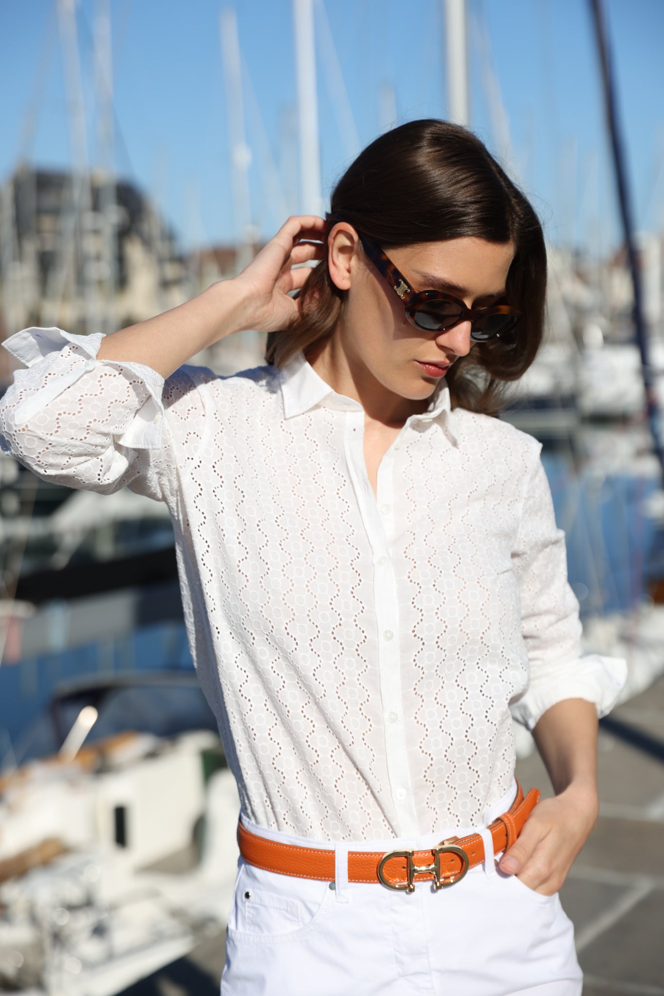 Chemisier Cannelle à broderie anglaise en coton - Blanc-CHEMISIER FEMME-Curling-Paris