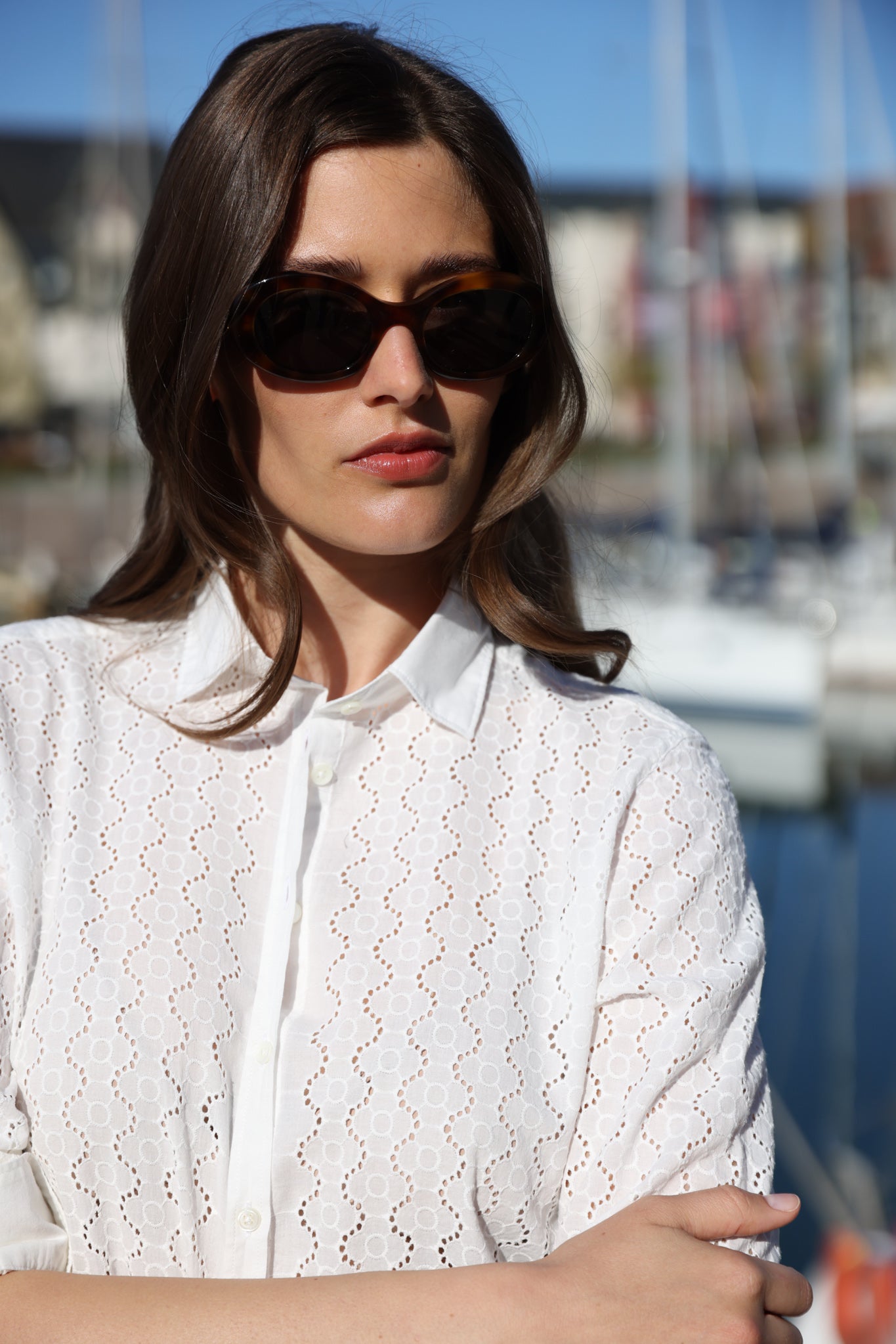 Chemisier Cannelle à broderie anglaise en coton - Blanc-CHEMISIER FEMME-Curling-Paris