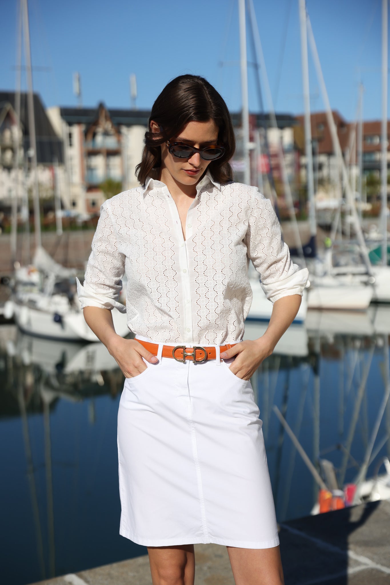 Chemisier Cannelle à broderie anglaise en coton - Blanc-CHEMISIER FEMME-Curling-Paris