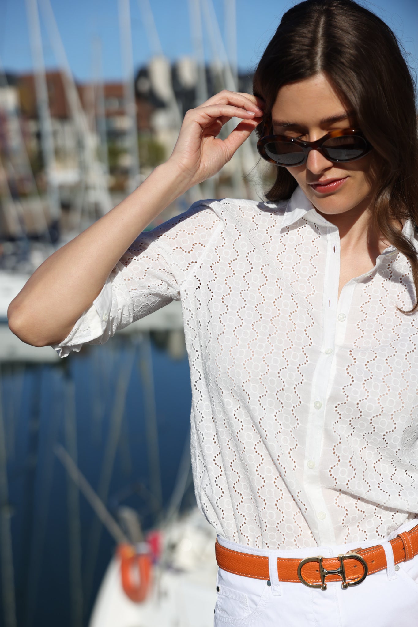 Chemisier Cannelle à broderie anglaise en coton - Blanc-CHEMISIER FEMME-Curling-Paris