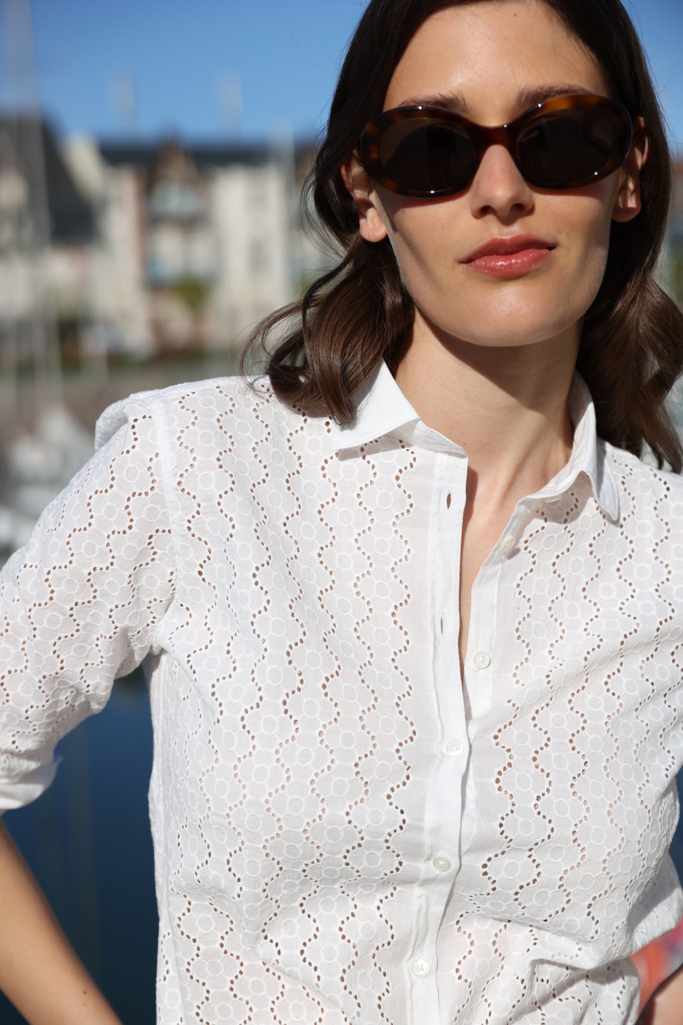 Chemisier Cannelle à broderie anglaise en coton - Blanc-CHEMISIER FEMME-Curling-Paris