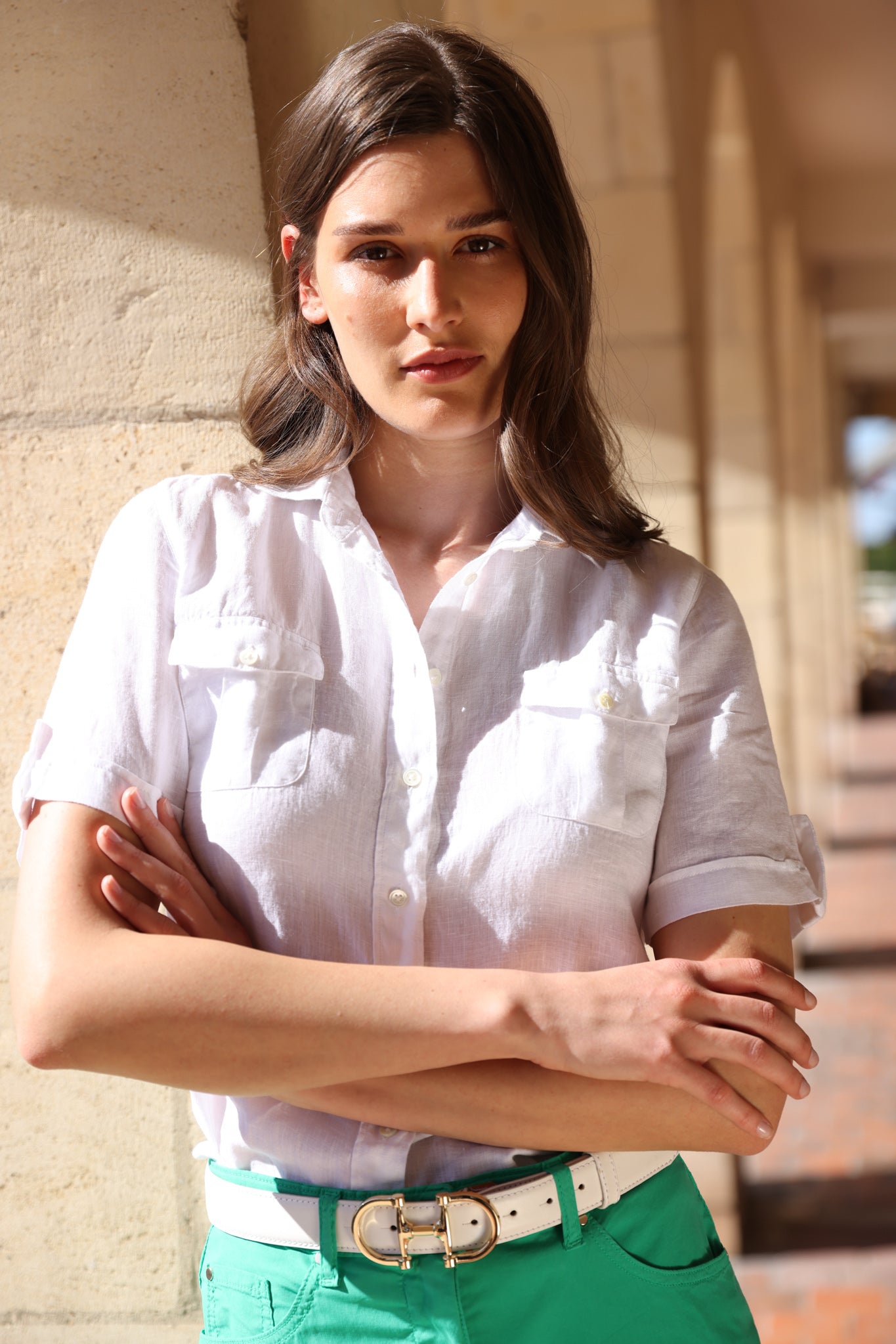 Chemisier Charlotte 100% lin - Blanc-CHEMISIER FEMME-Curling-Paris