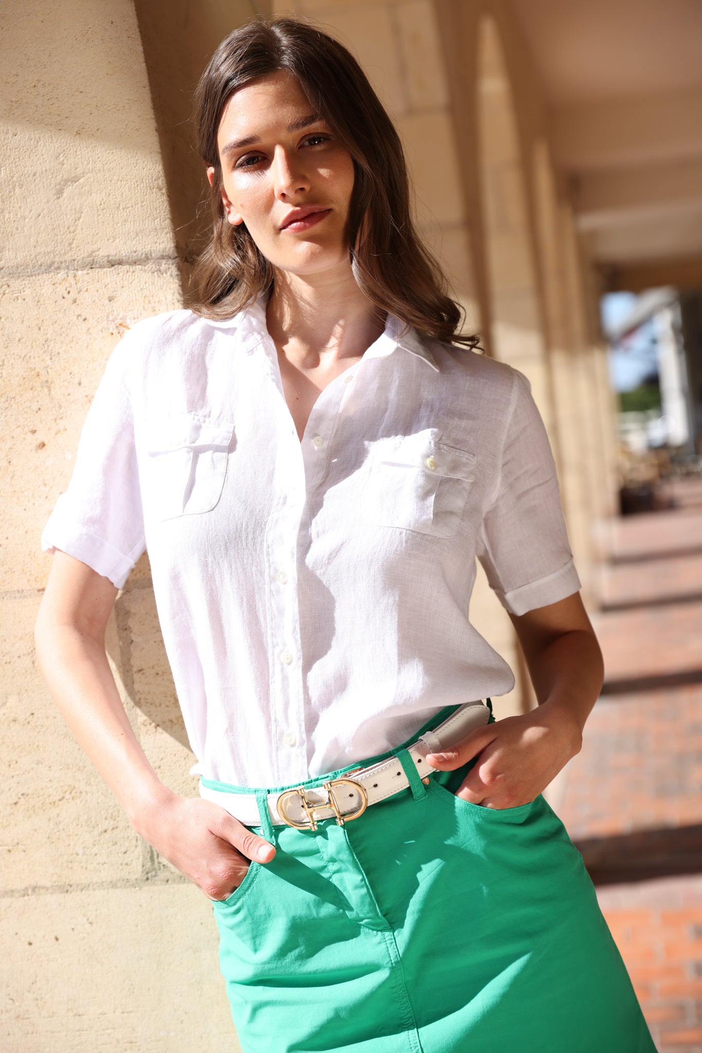 Chemisier Charlotte 100% lin - Blanc-CHEMISIER FEMME-Curling-Paris