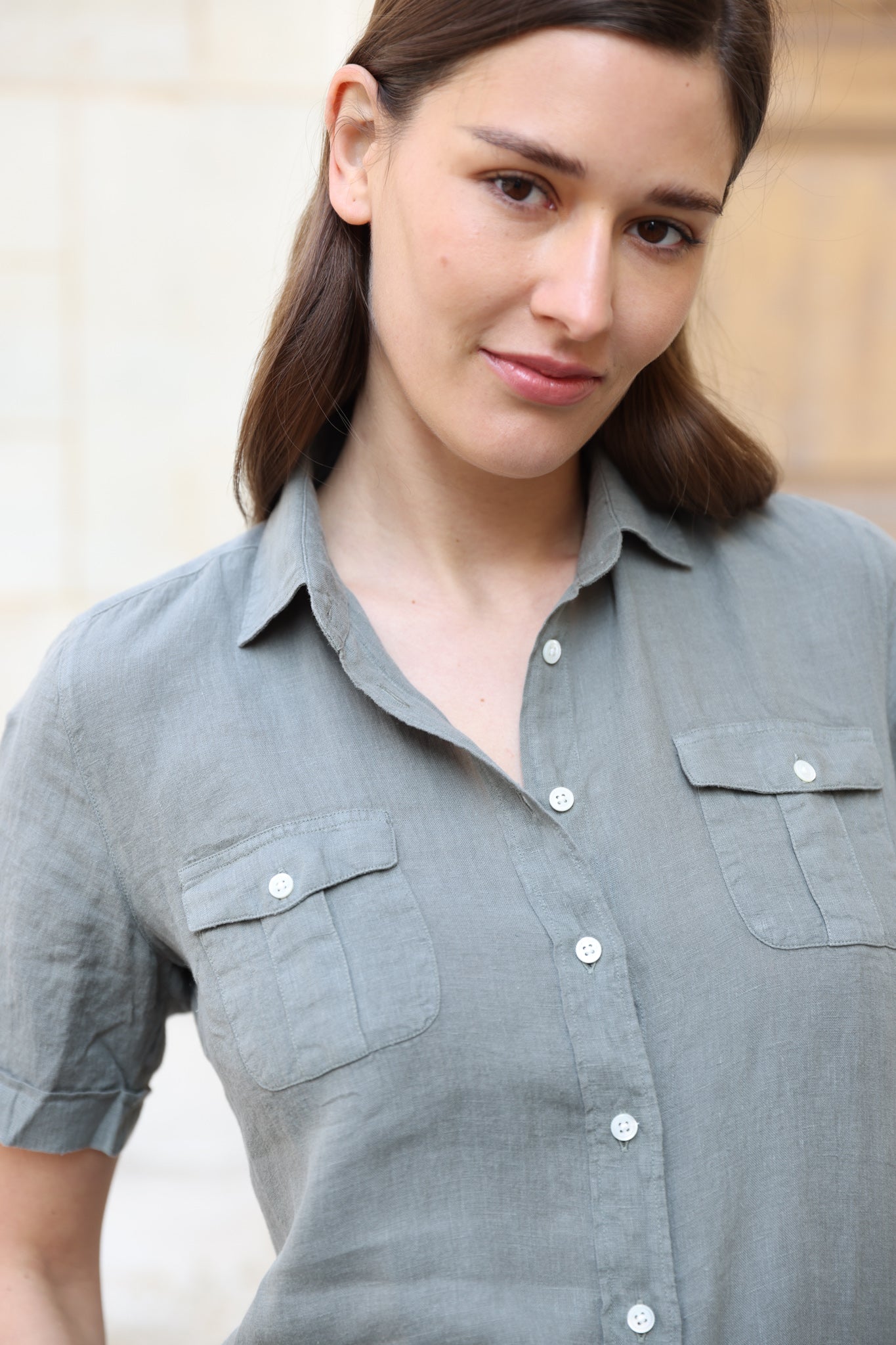 Chemisier Charlotte 100% lin - Kaki-CHEMISIER FEMME-Curling-Paris