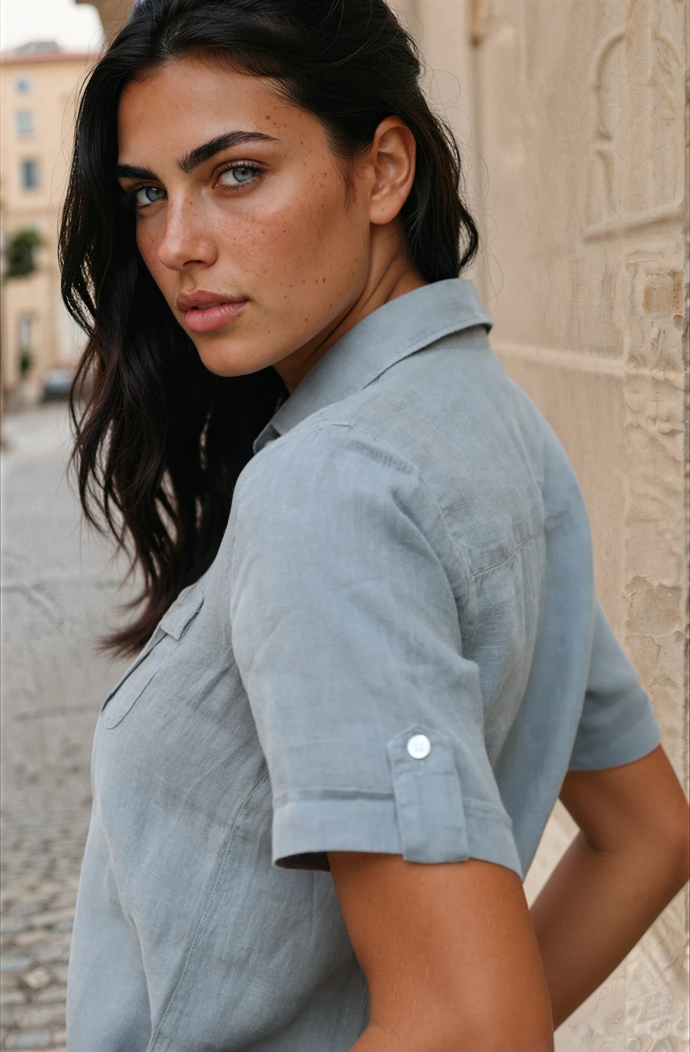 Chemisier Charlotte 100% lin - Kaki clair-CHEMISIER FEMME-Curling-Paris