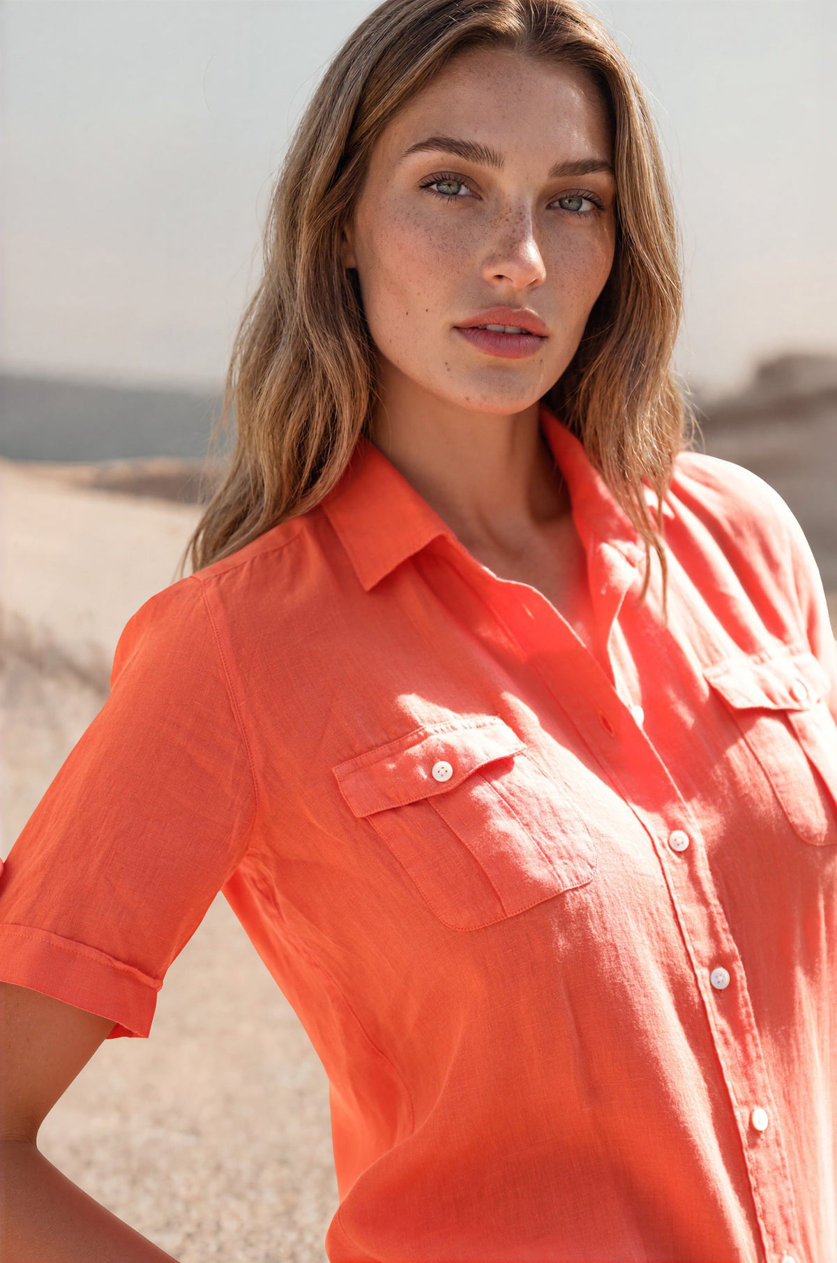 Chemisier Charlotte 100% lin - Orange-CHEMISIER FEMME-Curling-Paris