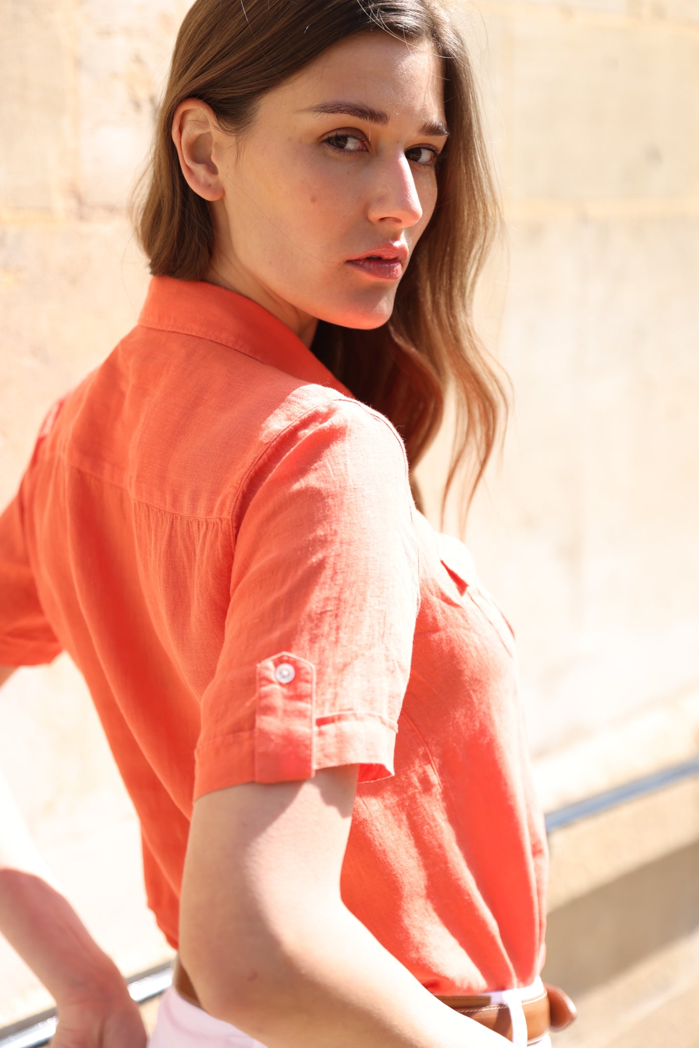 Chemisier Charlotte 100% lin - Orange-CHEMISIER FEMME-Curling-Paris