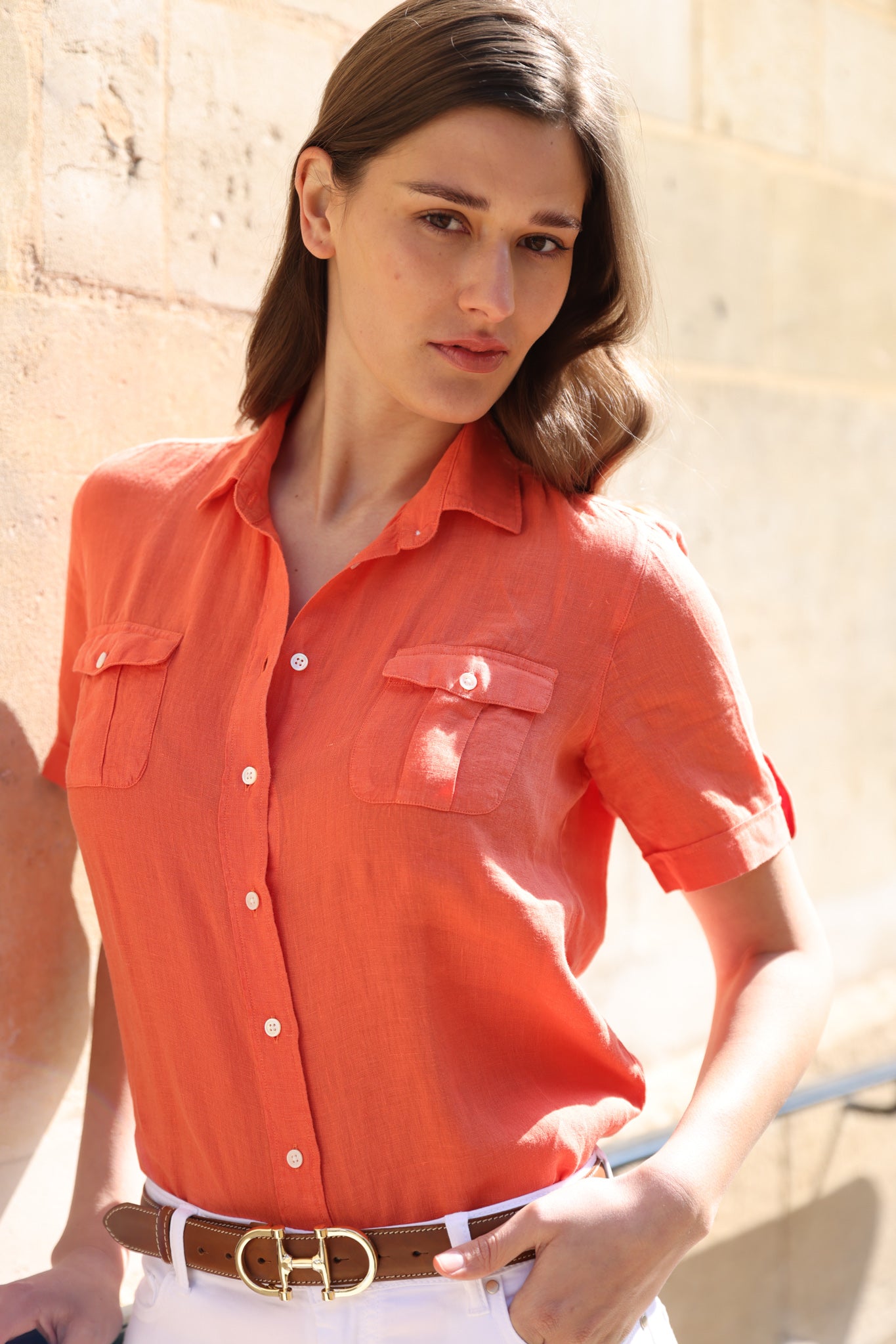 Chemisier Charlotte 100% lin - Orange-CHEMISIER FEMME-Curling-Paris