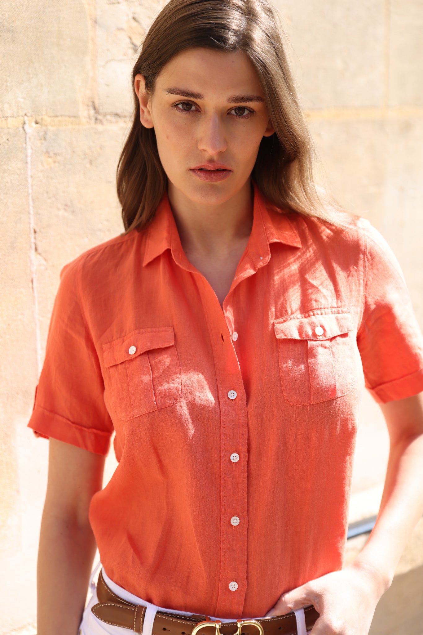Chemisier Charlotte 100% lin - Orange-CHEMISIER FEMME-Curling-Paris