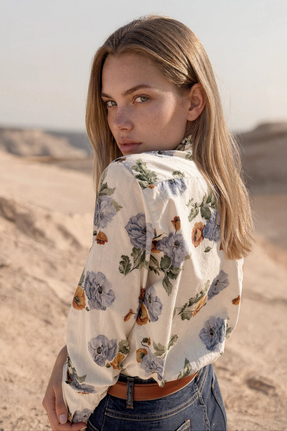 Chemisier Clémence en coton Liberty of London - Ecru, ciel et ocre-CHEMISIER FEMME-Curling-Paris