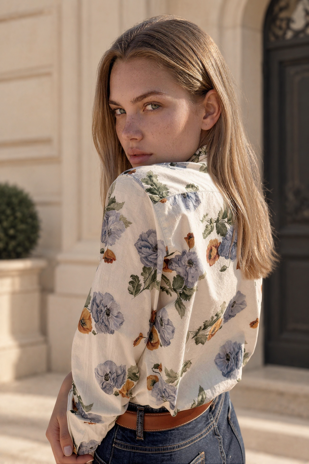 Chemisier Clémence en coton Liberty of London - Ecru, ciel et ocre-CHEMISIER FEMME-Curling-Paris