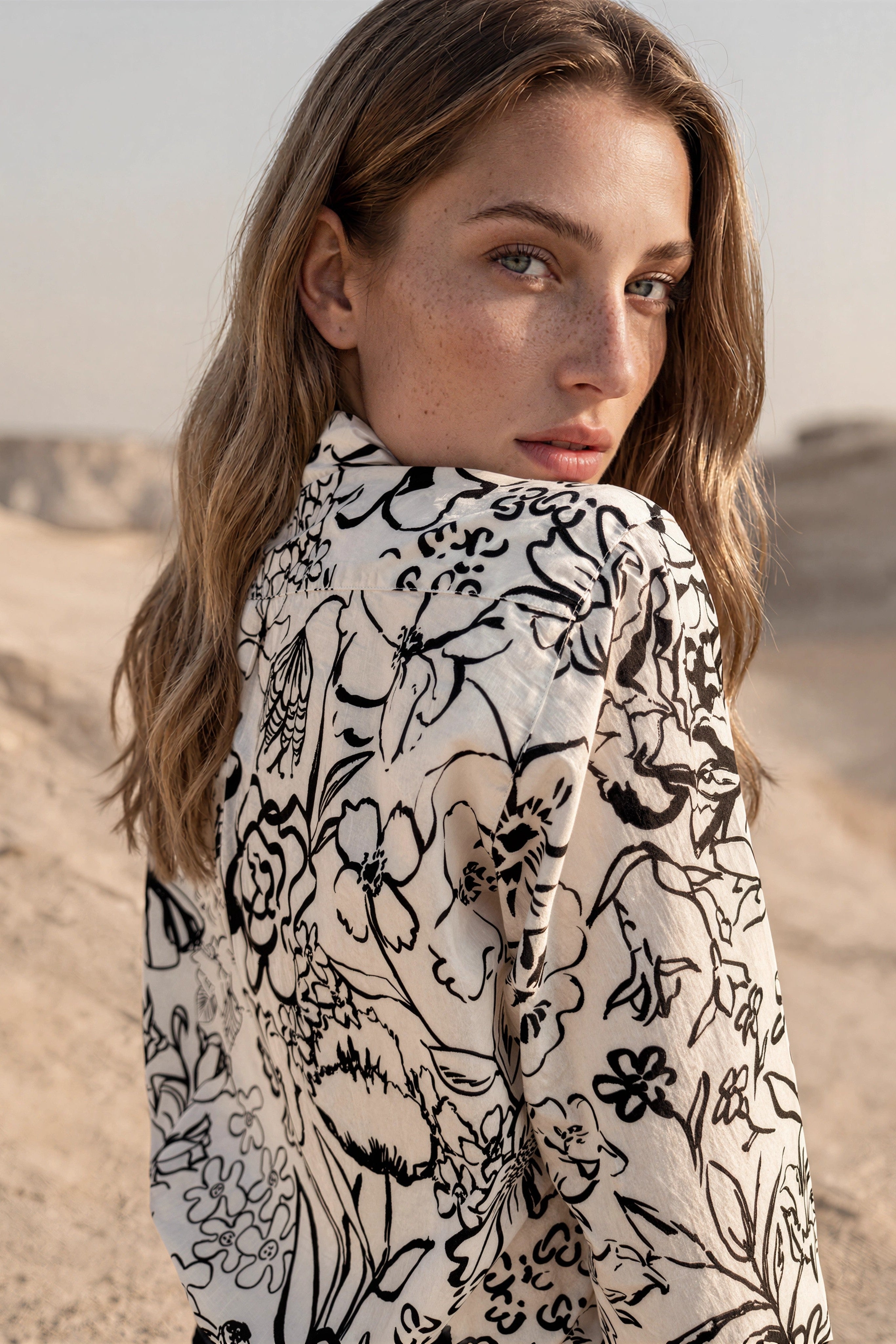 Chemisier Clémence en coton Liberty of London - Ecru et noir-CHEMISIER FEMME-Curling-Paris