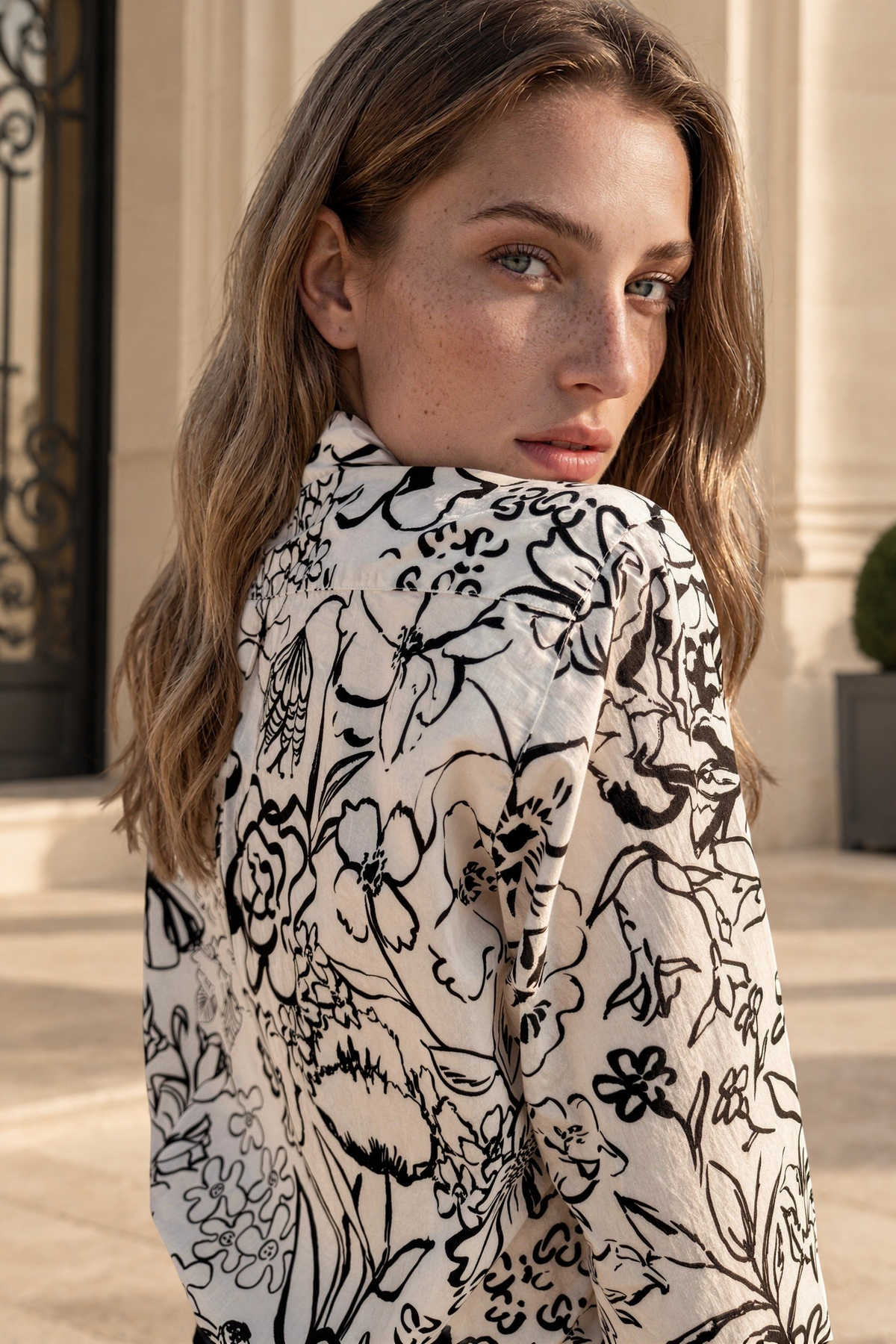 Chemisier Clémence en coton Liberty of London - Ecru et noir-CHEMISIER FEMME-Curling-Paris