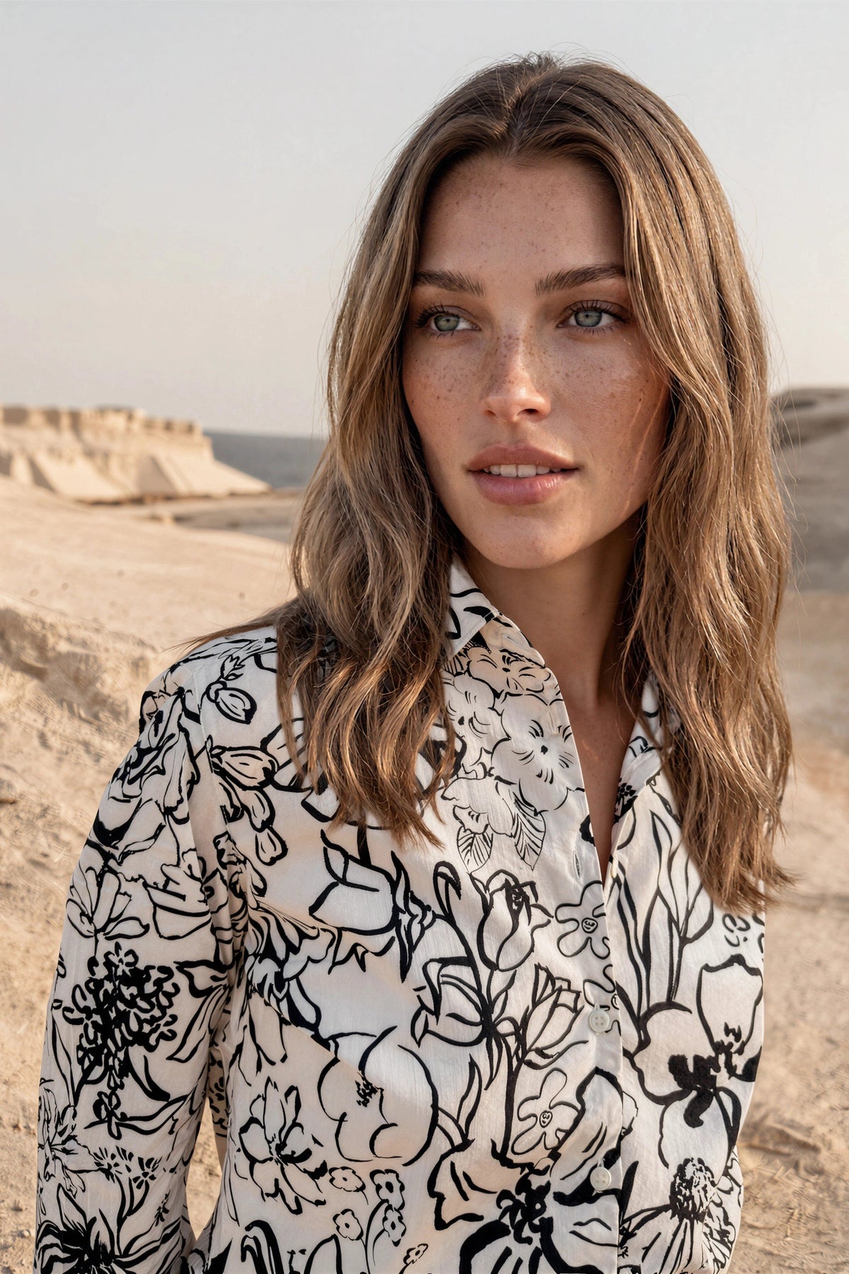 Chemisier Clémence en coton Liberty of London - Ecru et noir-CHEMISIER FEMME-Curling-Paris
