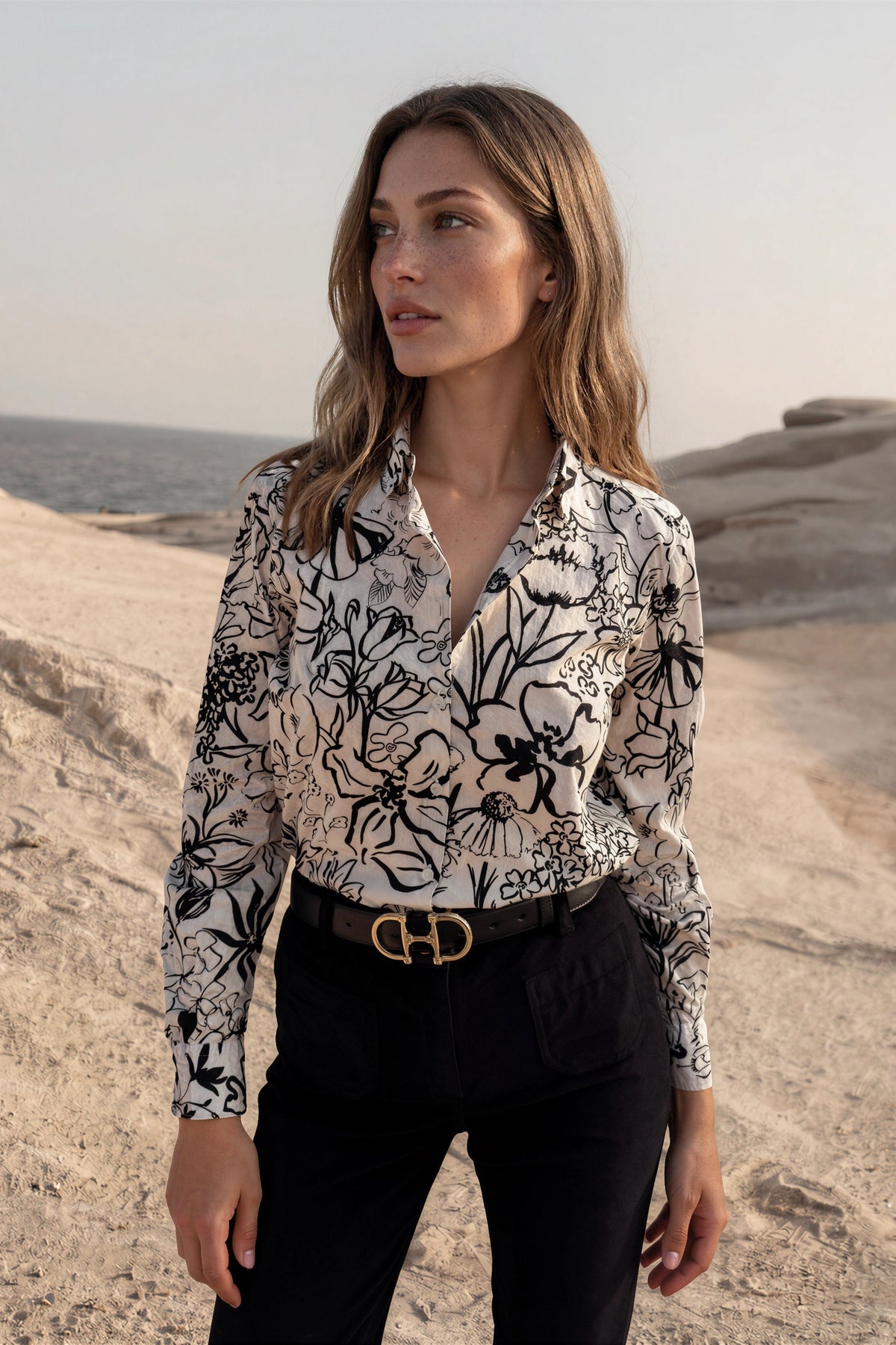 Chemisier Clémence en coton Liberty of London - Ecru et noir-CHEMISIER FEMME-Curling-Paris