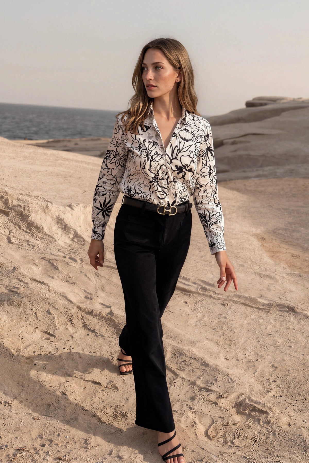 Chemisier Clémence en coton Liberty of London - Ecru et noir-CHEMISIER FEMME-Curling-Paris