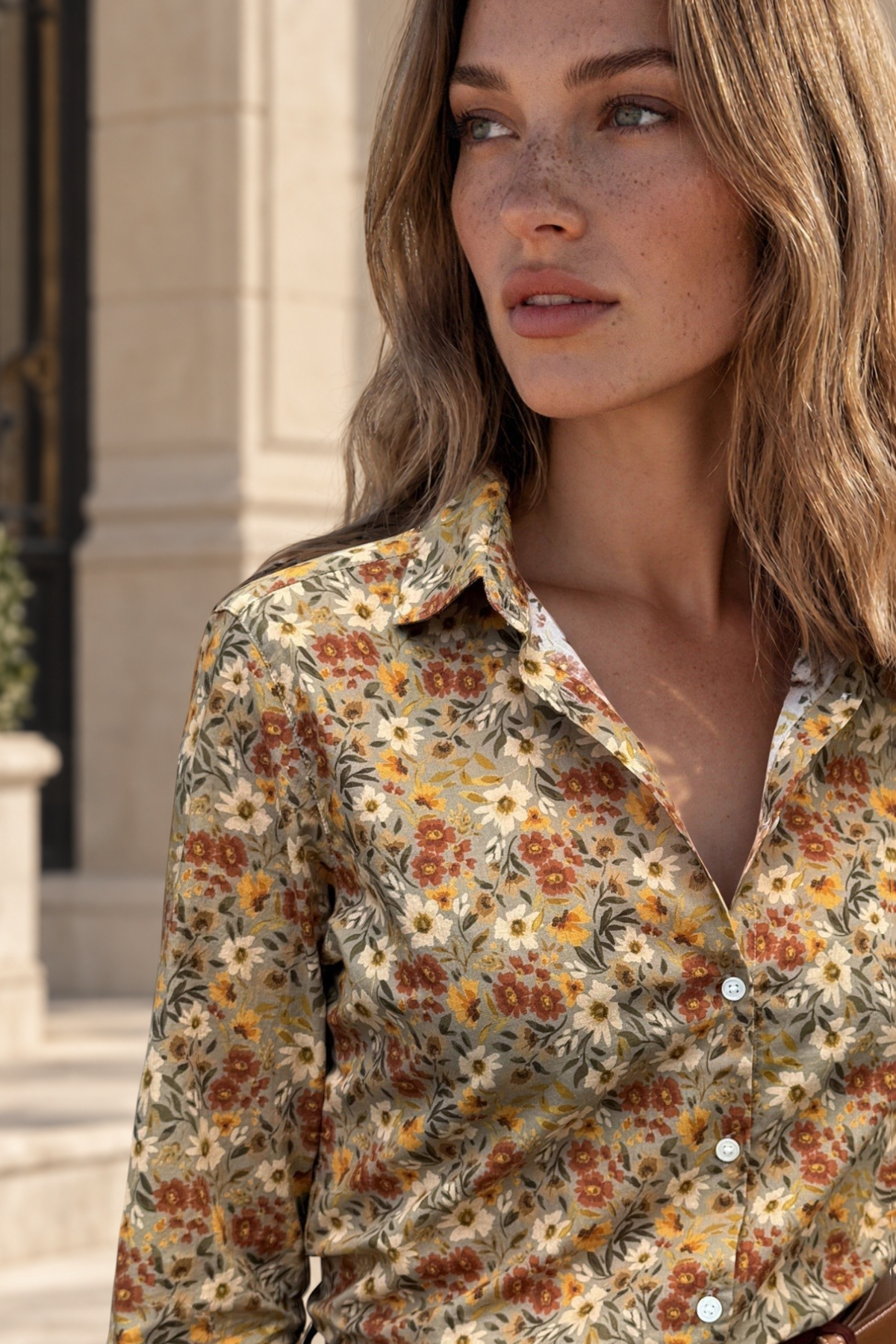 Chemisier Clemence imprimé fleurs - Sauge-CHEMISIER FEMME-Curling-Paris