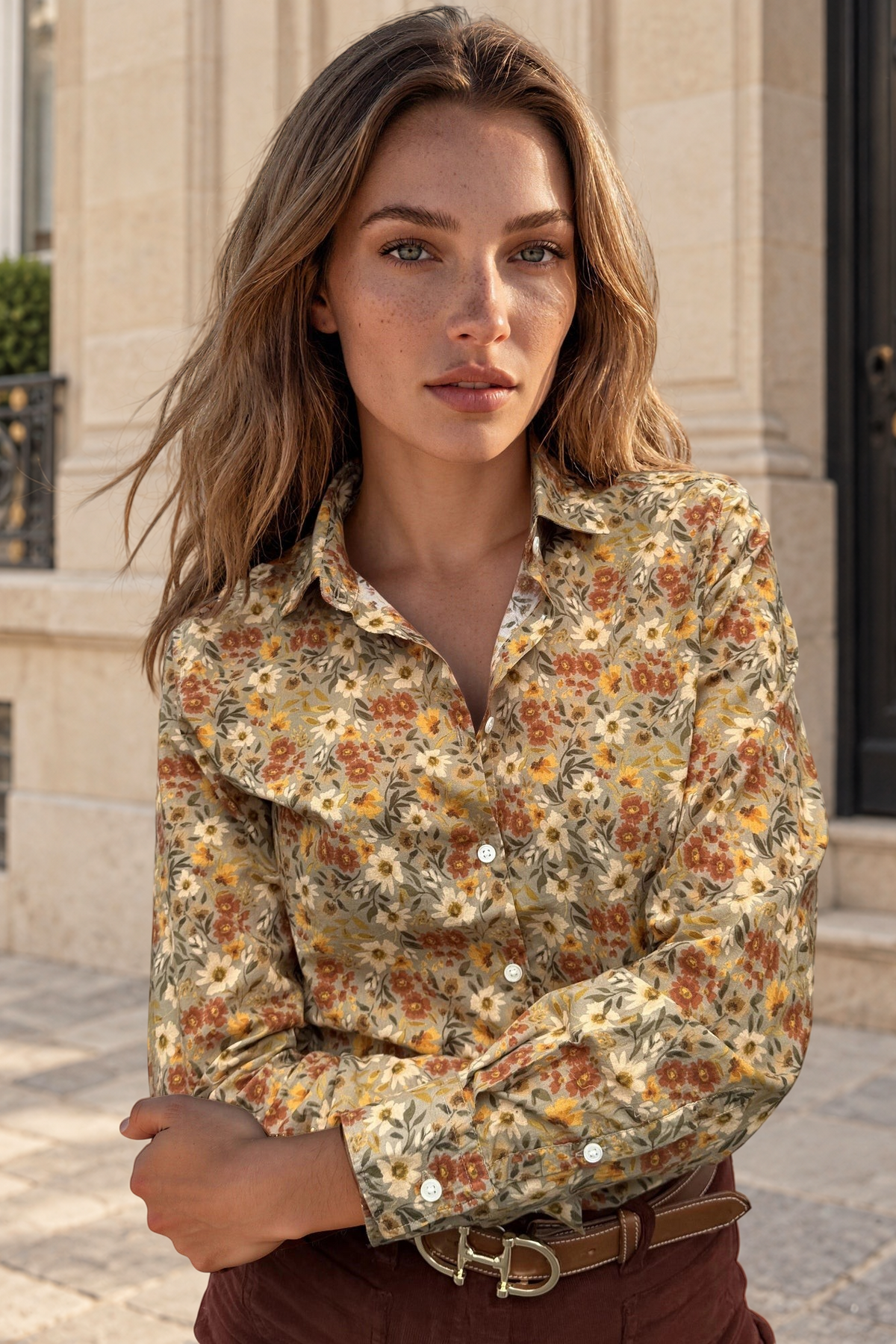 Chemisier Clemence imprimé fleurs - Sauge-CHEMISIER FEMME-Curling-Paris