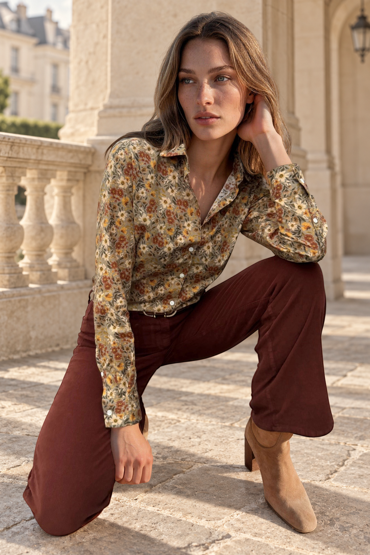 Chemisier Clemence imprimé fleurs - Sauge-CHEMISIER FEMME-Curling-Paris