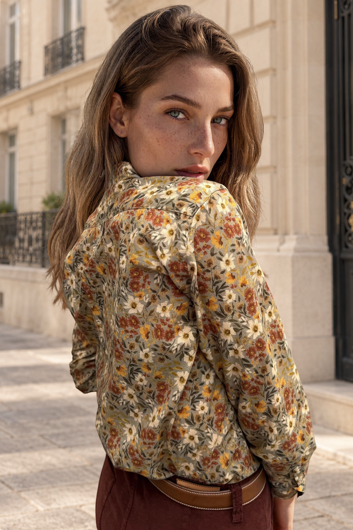 Chemisier Clemence imprimé fleurs - Sauge-CHEMISIER FEMME-Curling-Paris