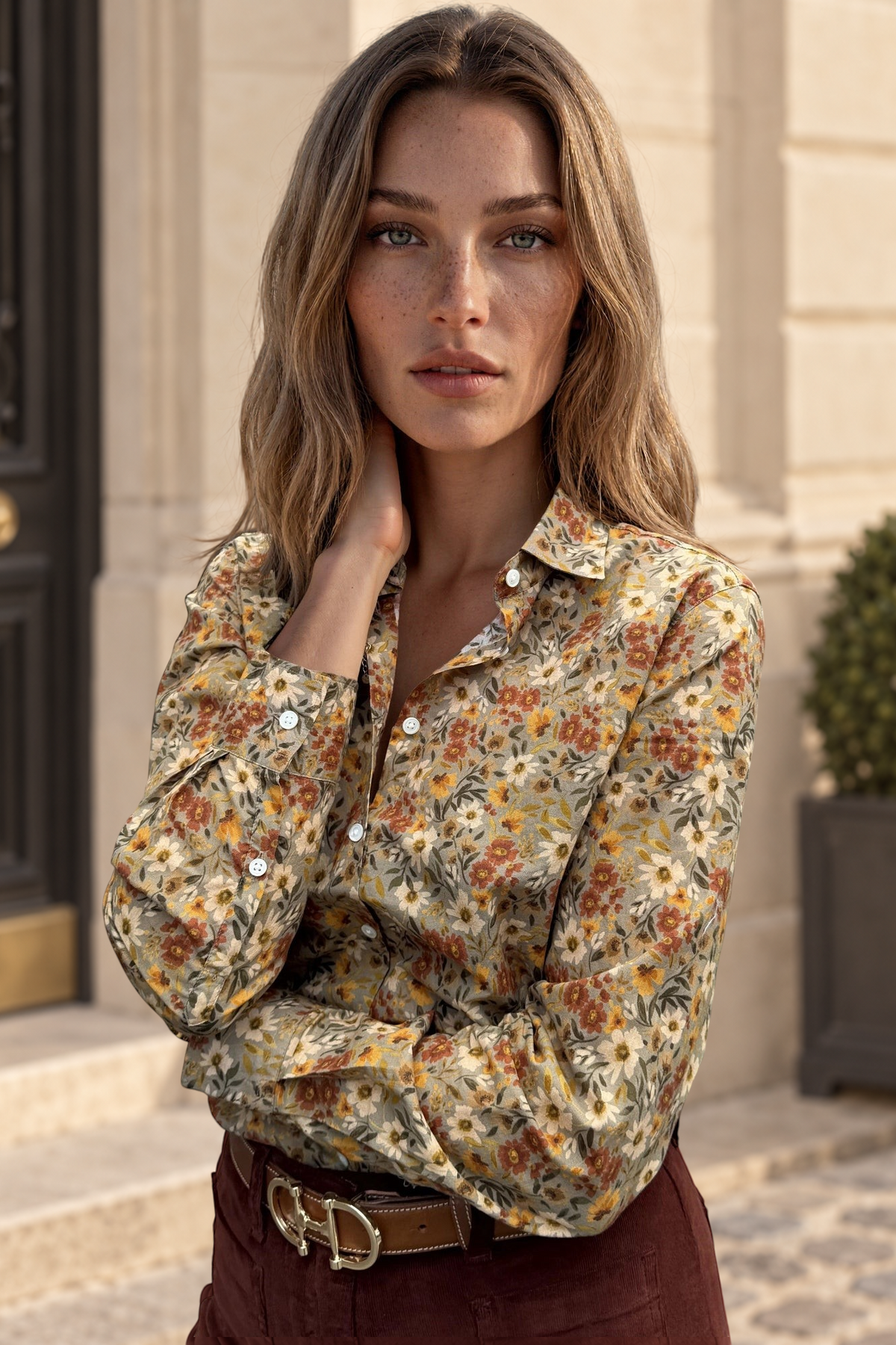 Chemisier Clemence imprimé fleurs - Sauge-CHEMISIER FEMME-Curling-Paris