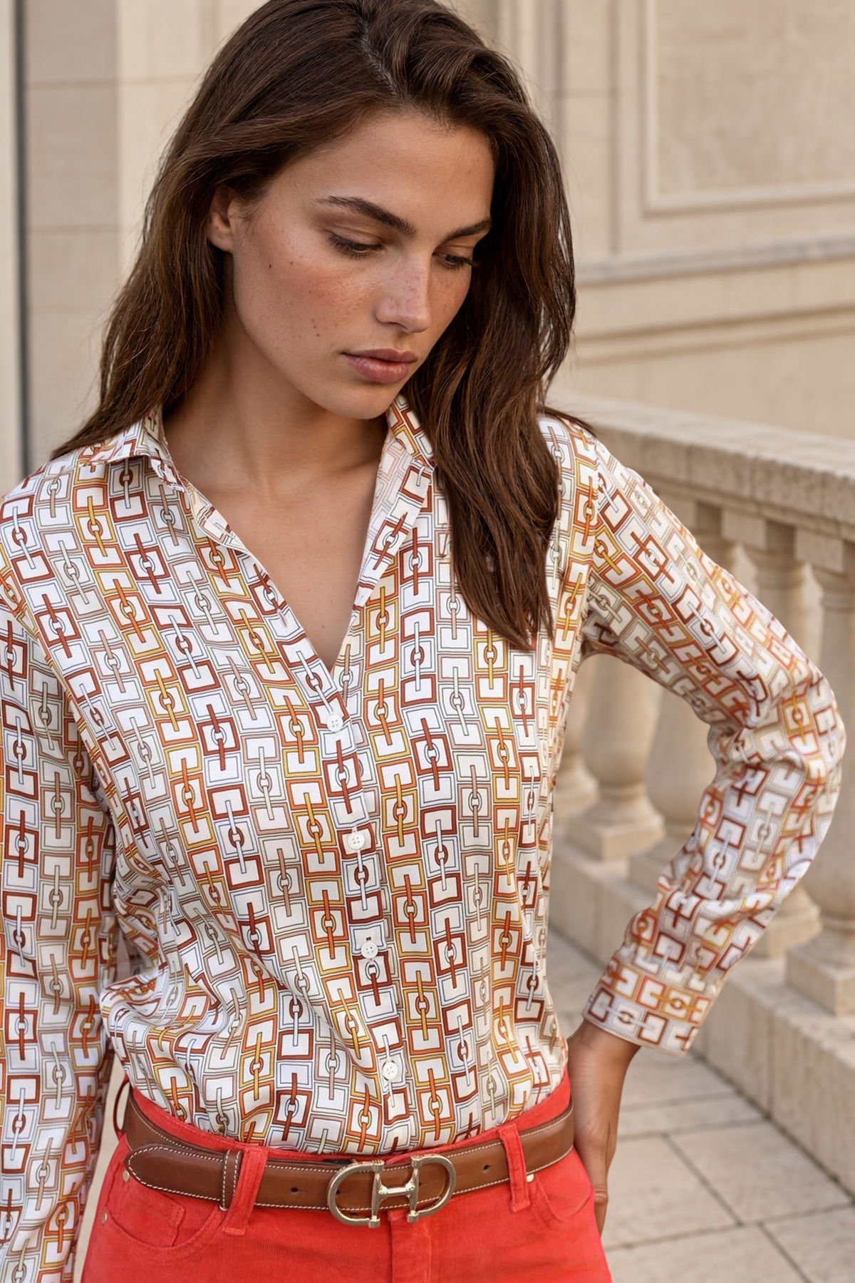 Chemisier Clémence imprimé soyeux – Chaîne Orange-CHEMISIER FEMME-Curling-Paris