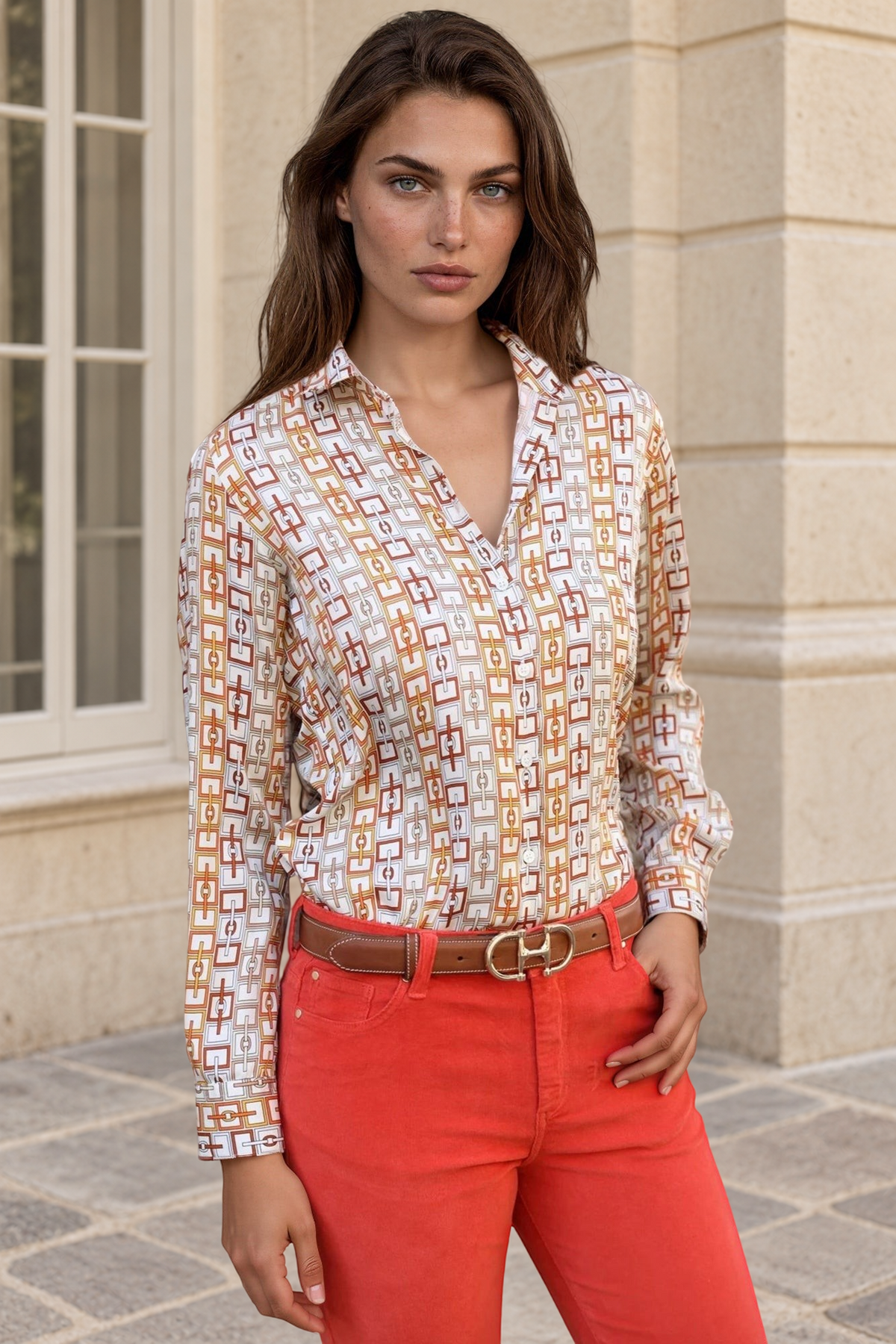 Chemisier Clémence imprimé soyeux – Chaîne Orange-CHEMISIER FEMME-Curling-Paris